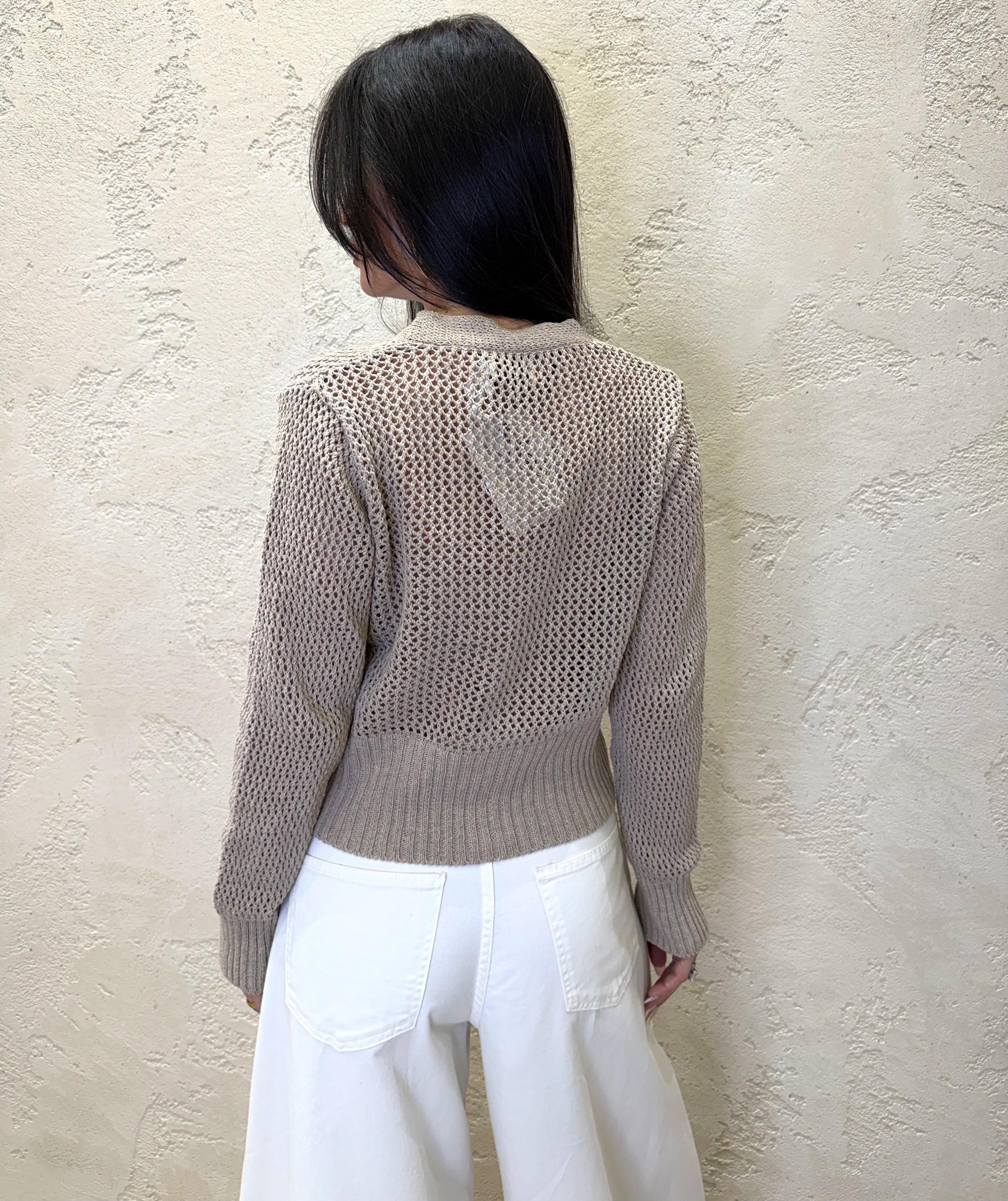 cardigan in maglia traforato con bottone singolo 26216 CORDA SUSY MIX 