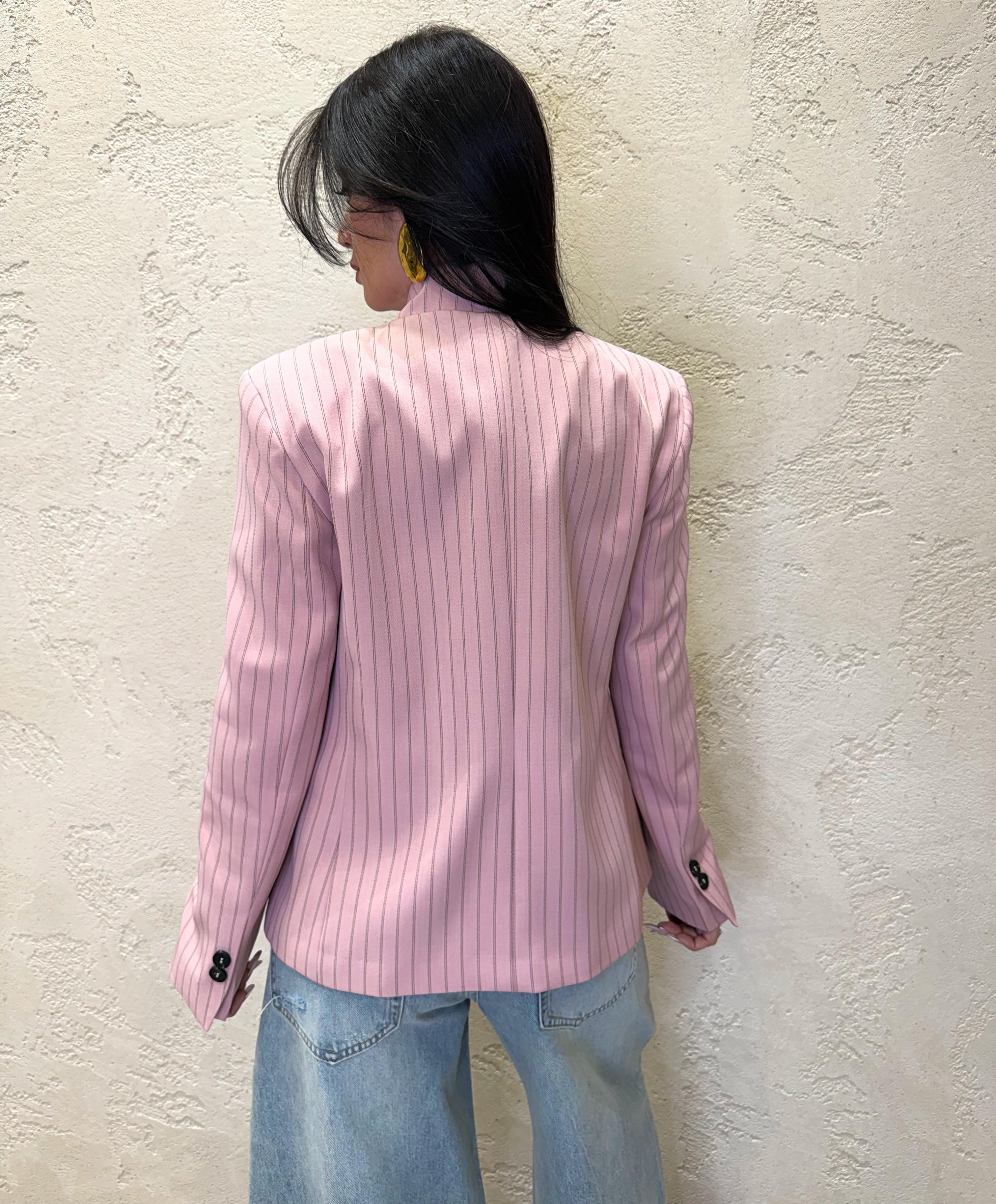 giacca gessata con collo alla coreana e chiusura asimmetrica JMN-Q096 ROSA HAVEONE 