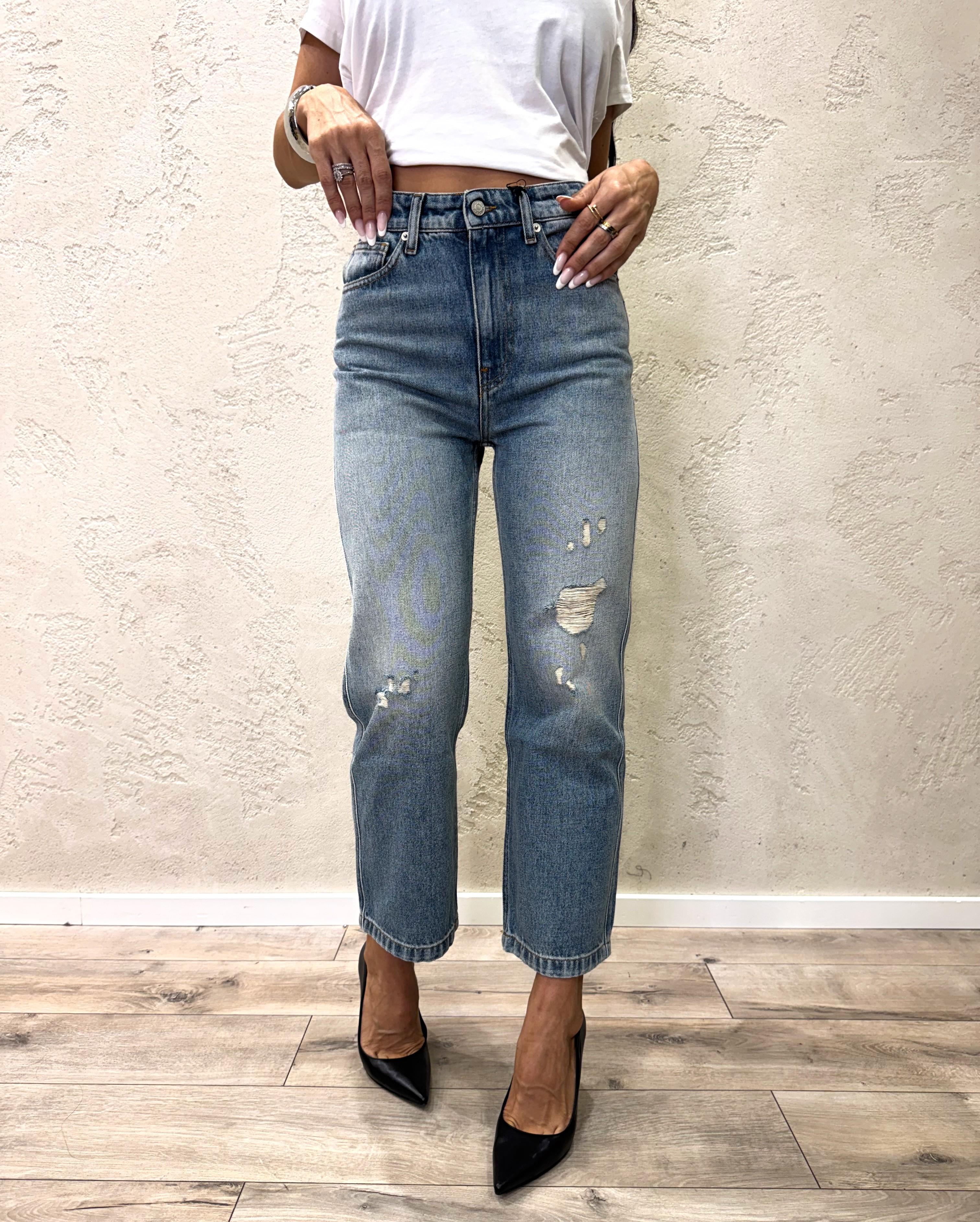 jeans modello kate a gamba dritta con rotture DF5191 SKY VICOLO 