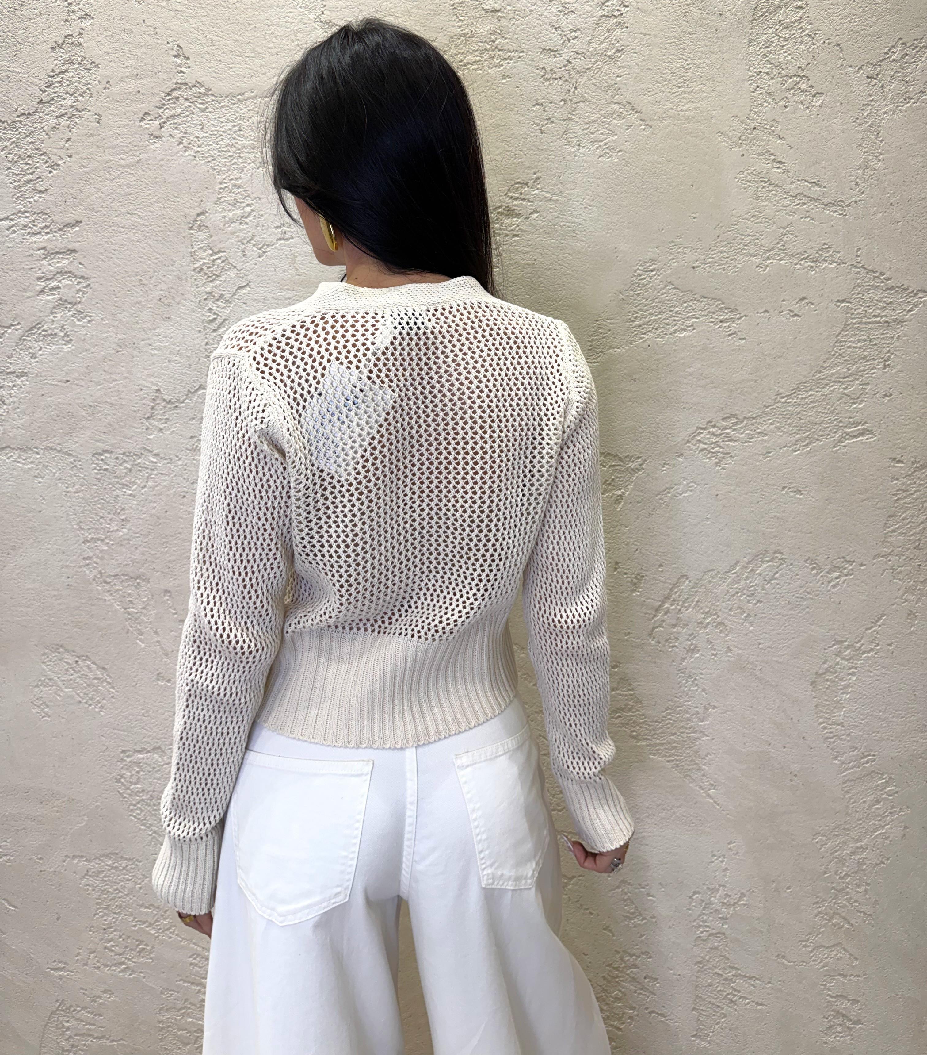 cardigan in maglia traforato con bottone singolo 26216 LATTE SUSY MIX 