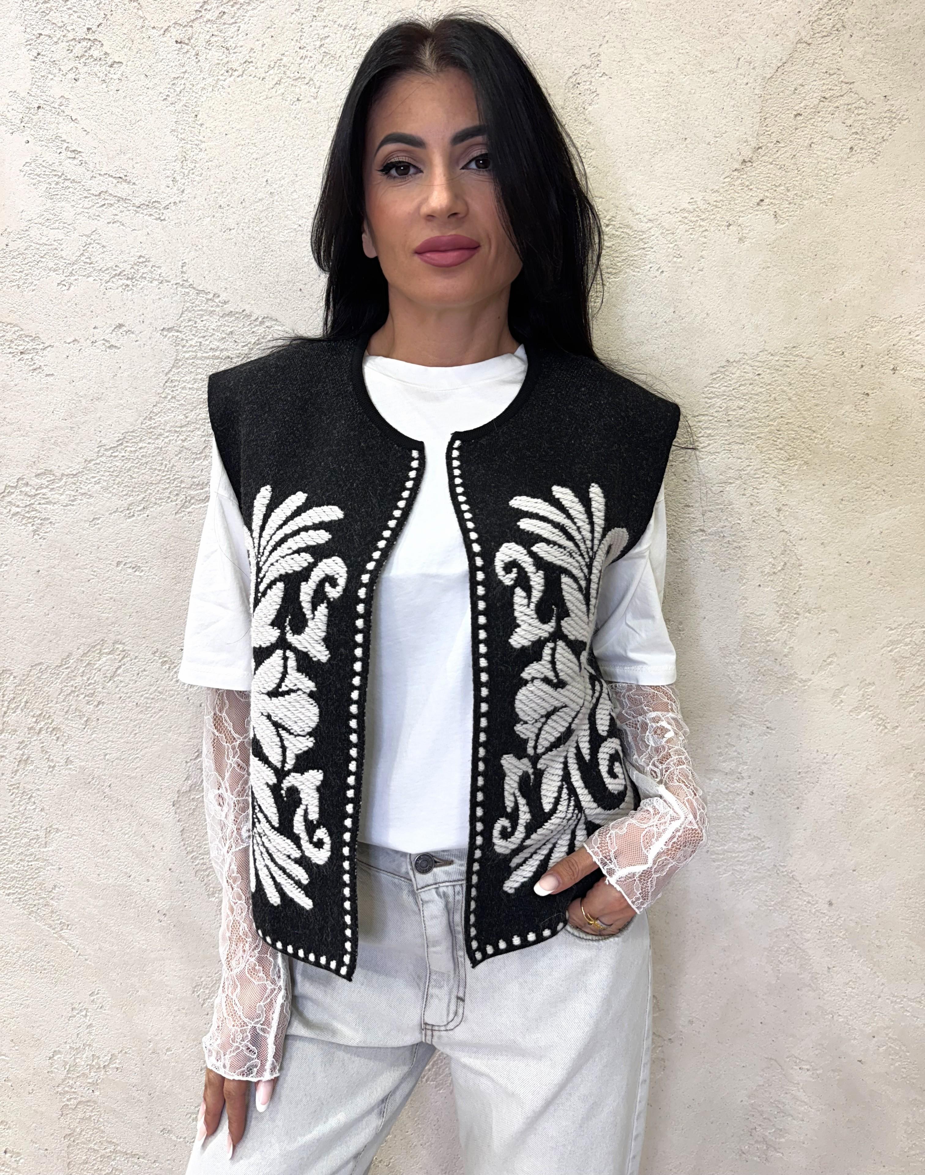 gilet in misto lana e alpaca con ricamo WSHMG35A400 ANTRACITE TENSIONE IN 