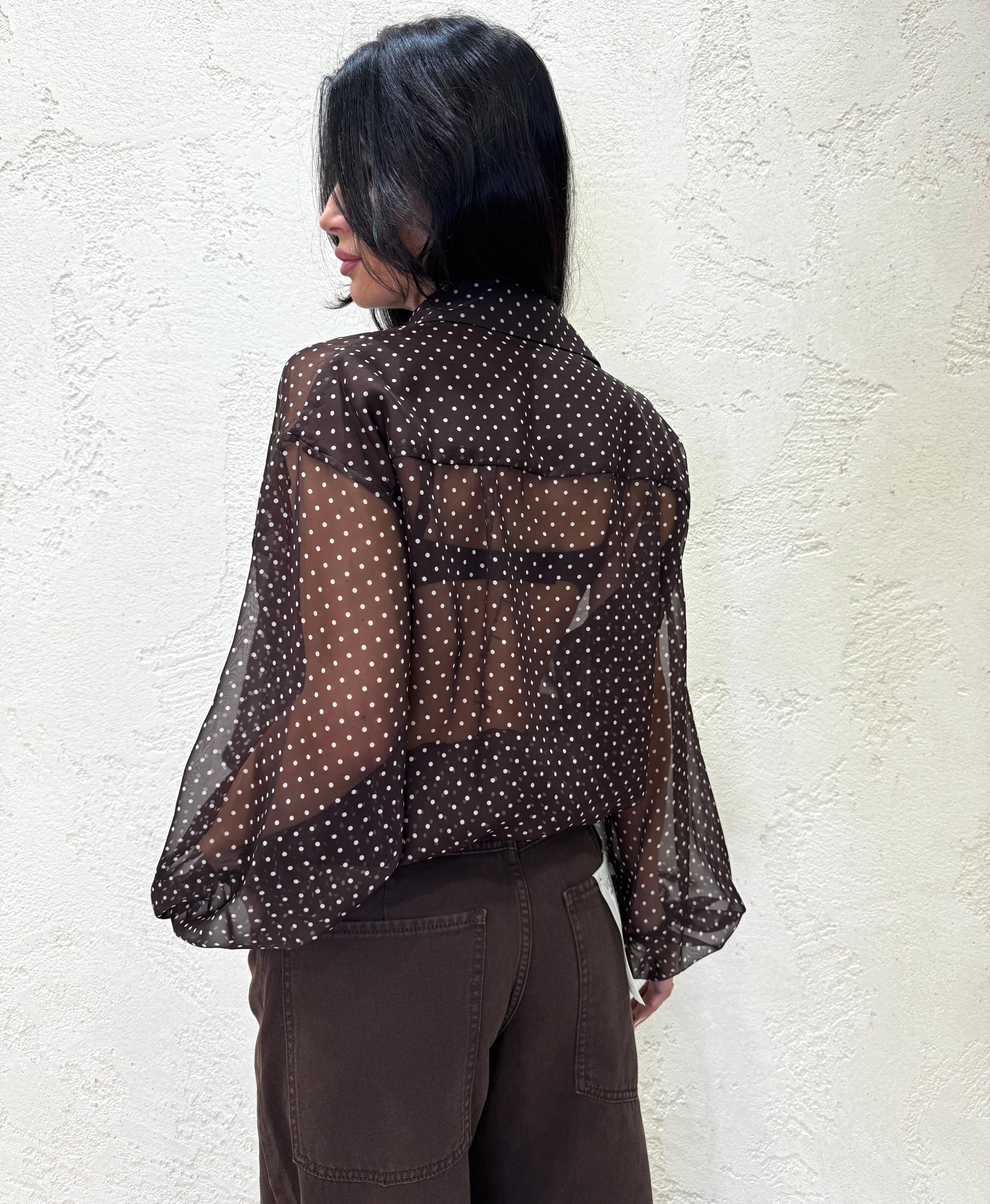 camicia a pois con dettaglio di rouge CND7KIH MORO IMPERIAL 
