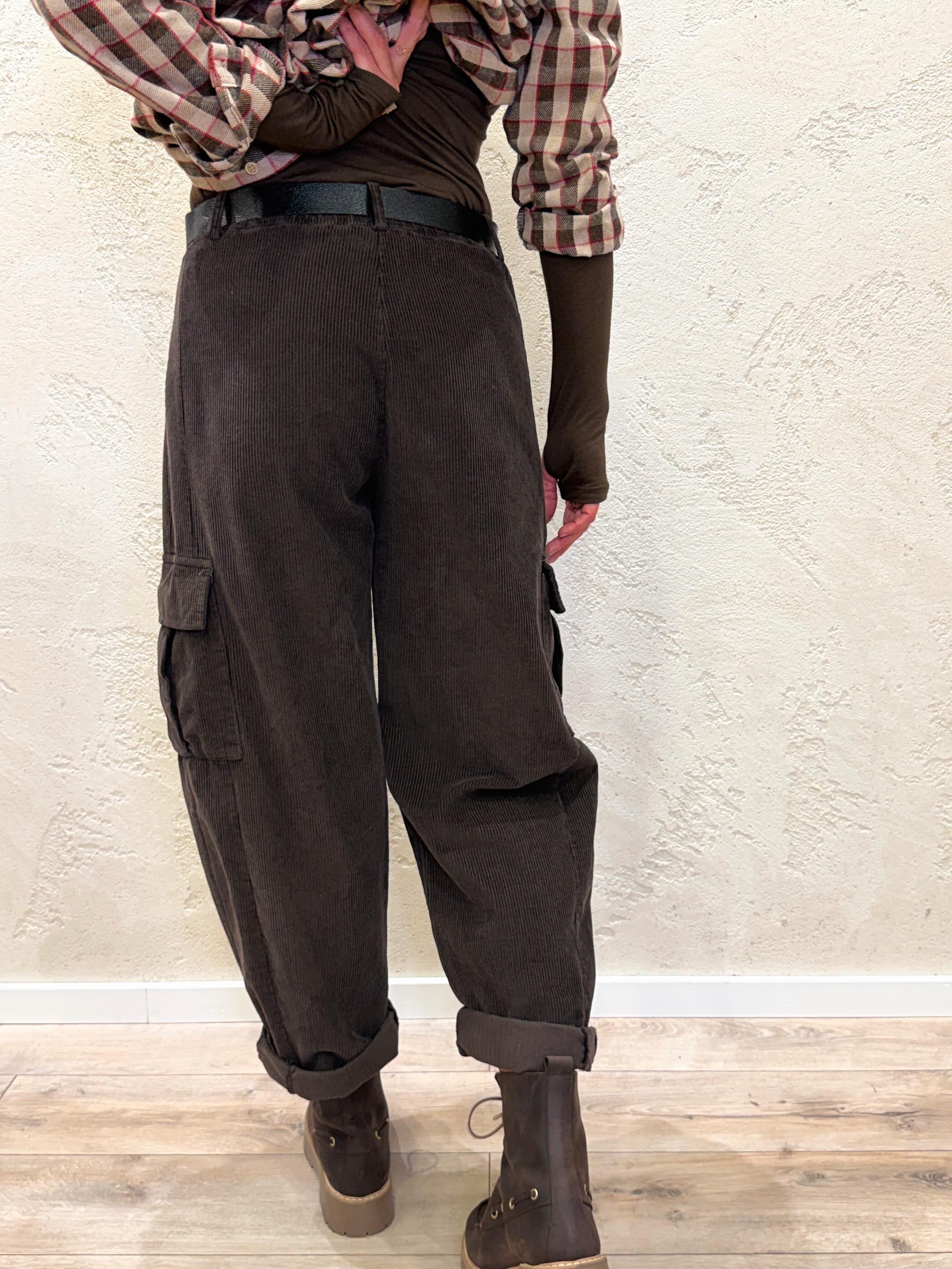 pantalone modello baloon tasconato in velluto a costine 59423P MORO SUSY MIX 