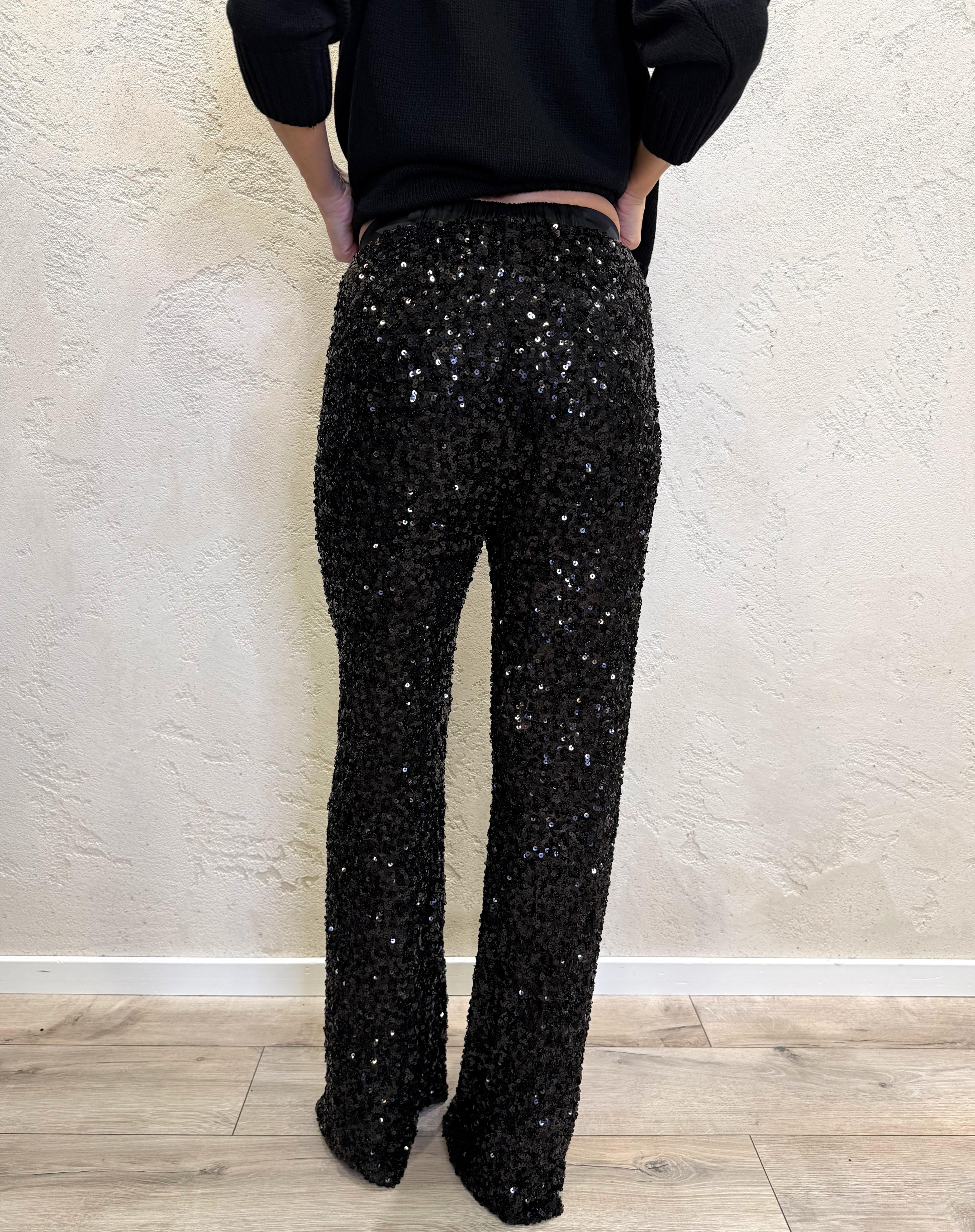 pantalone in pailettes P7D9KYE NERO IMPERIAL 