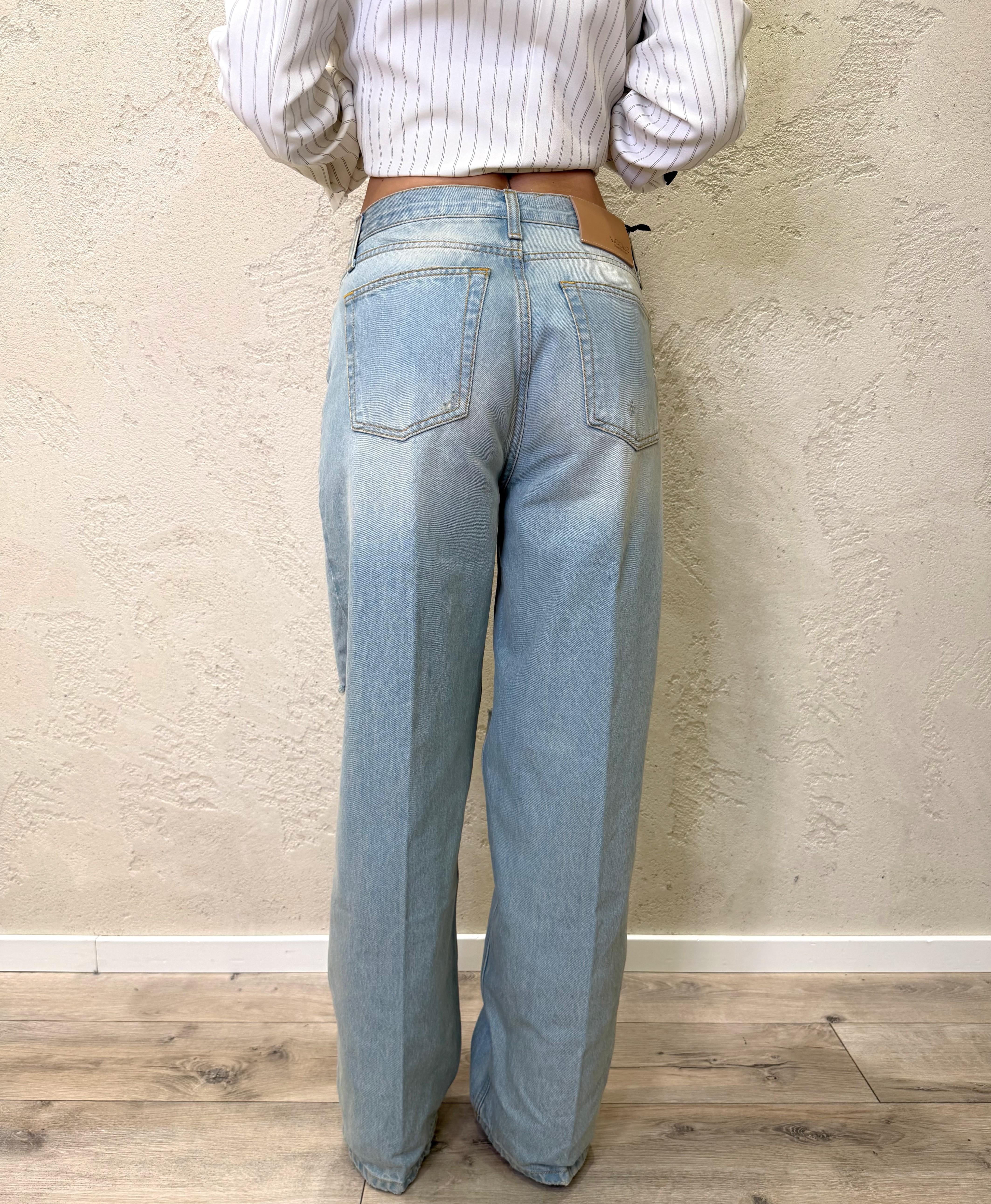 jeans modello xenobia wide leg con rotture DAB5119 SLAVATO VICOLO 