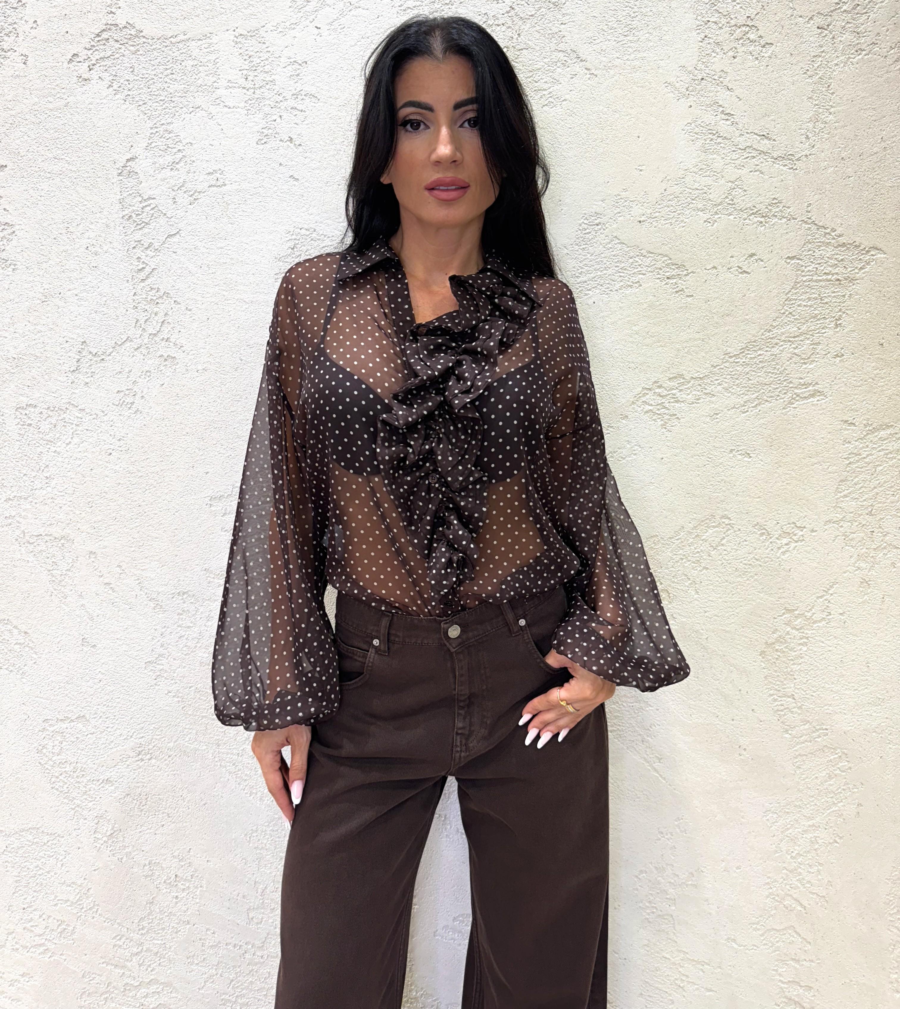 camicia a pois con dettaglio di rouge CND7KIH MORO IMPERIAL 