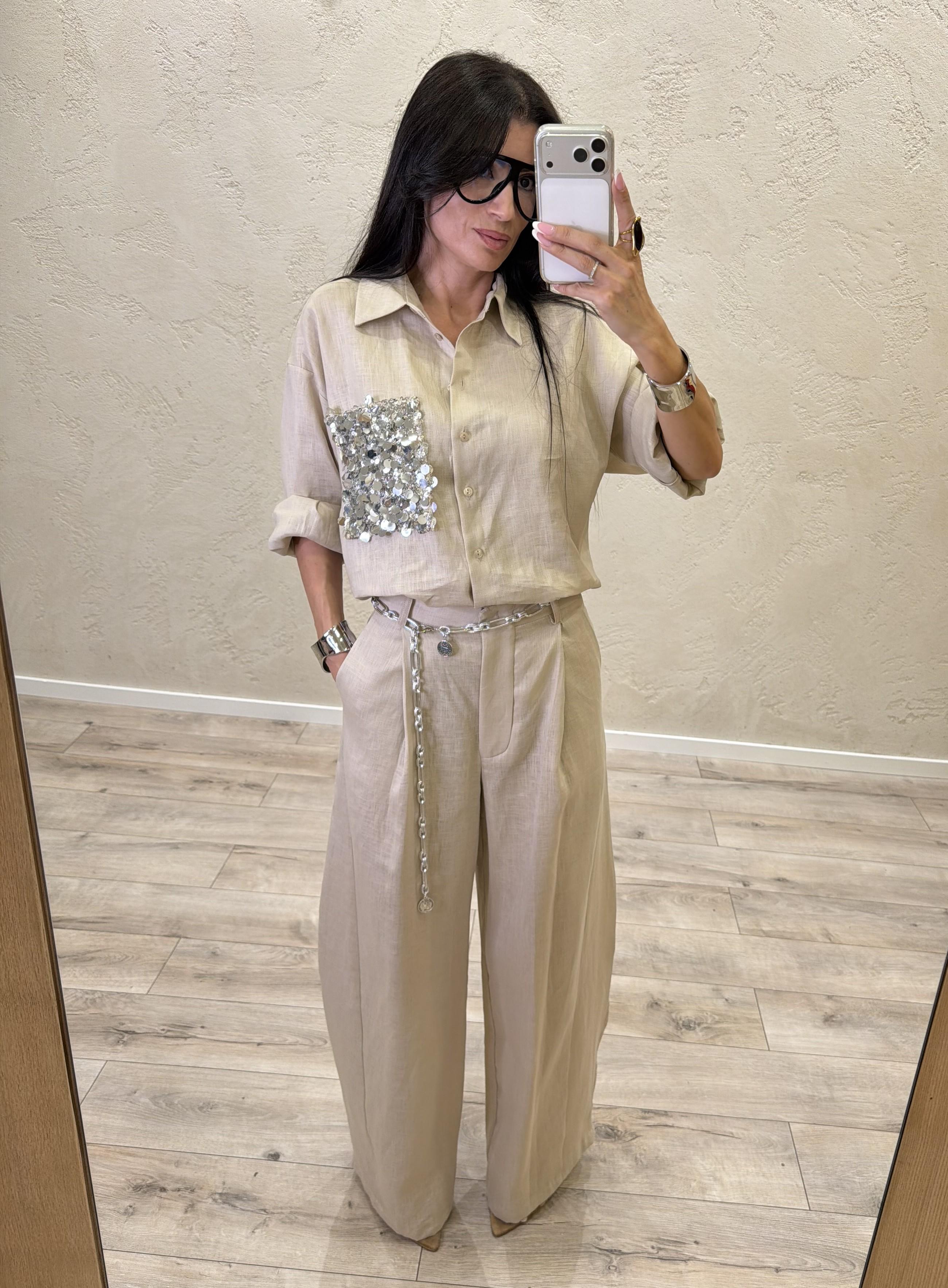 pantaloni modello balloon in 100% lino S26PE08 BEIGE TENSIONE IN 