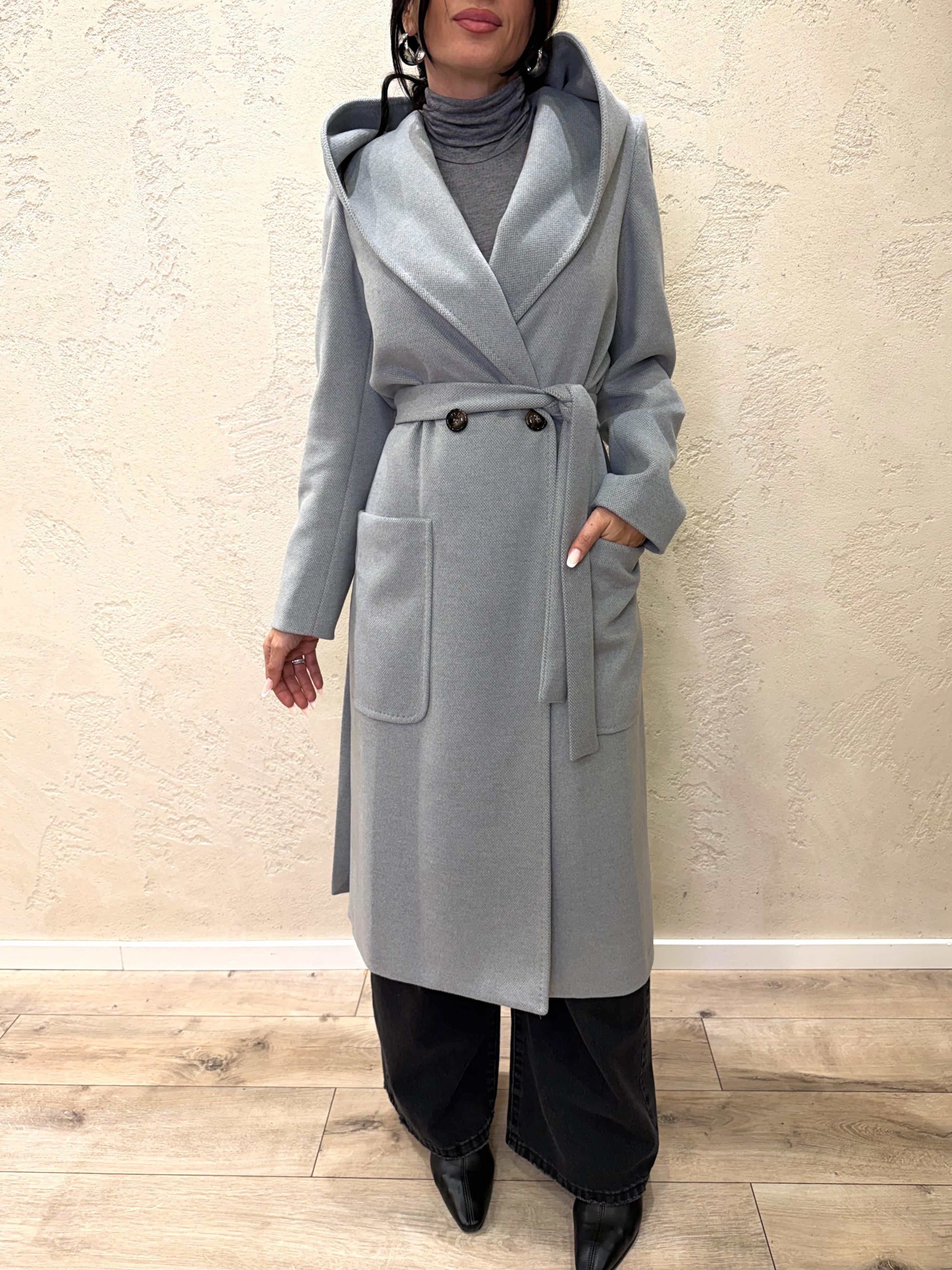 cappotto lungo doppio petto con cappuccio e cintura 9999MRKAI25 GRIGIO TENSIONE IN 
