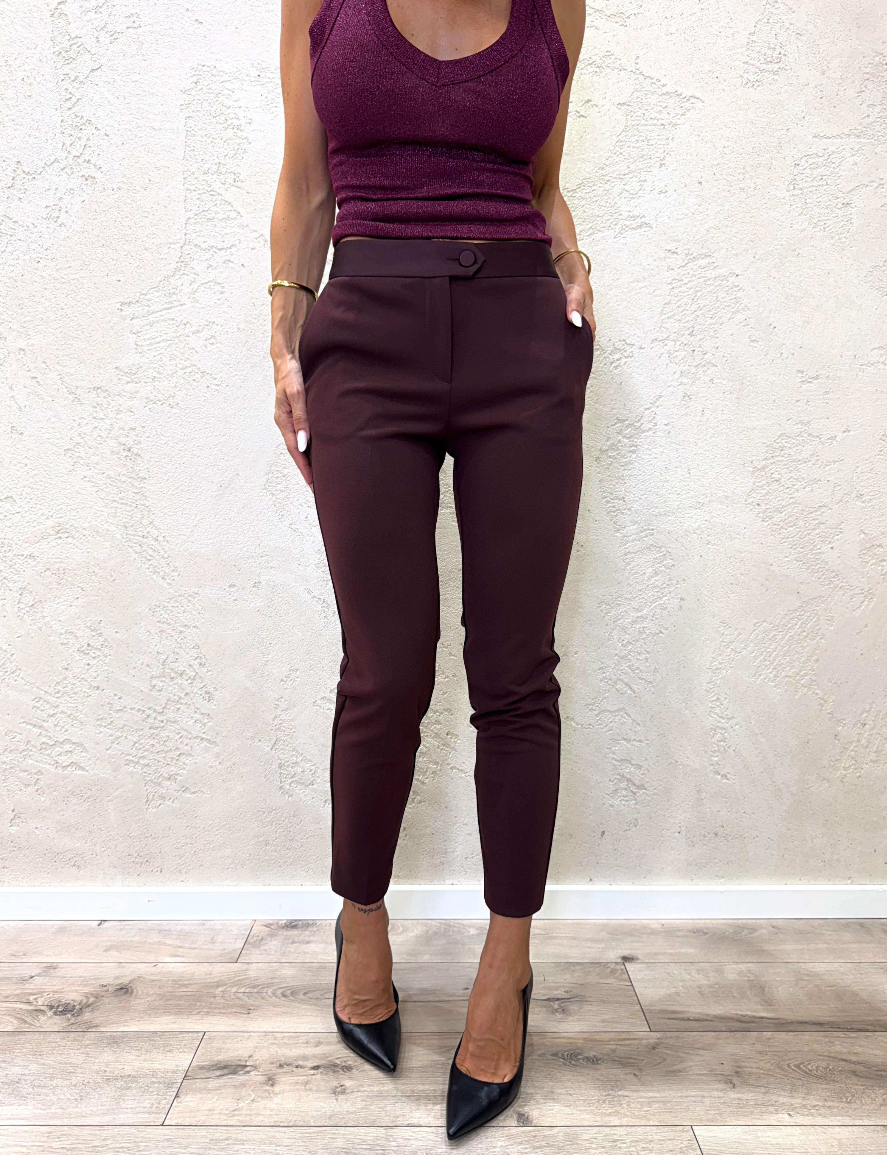 pantalone a sigaretta in crepe elasticizzato PVN2KAW PRUGNA IMPERIAL 