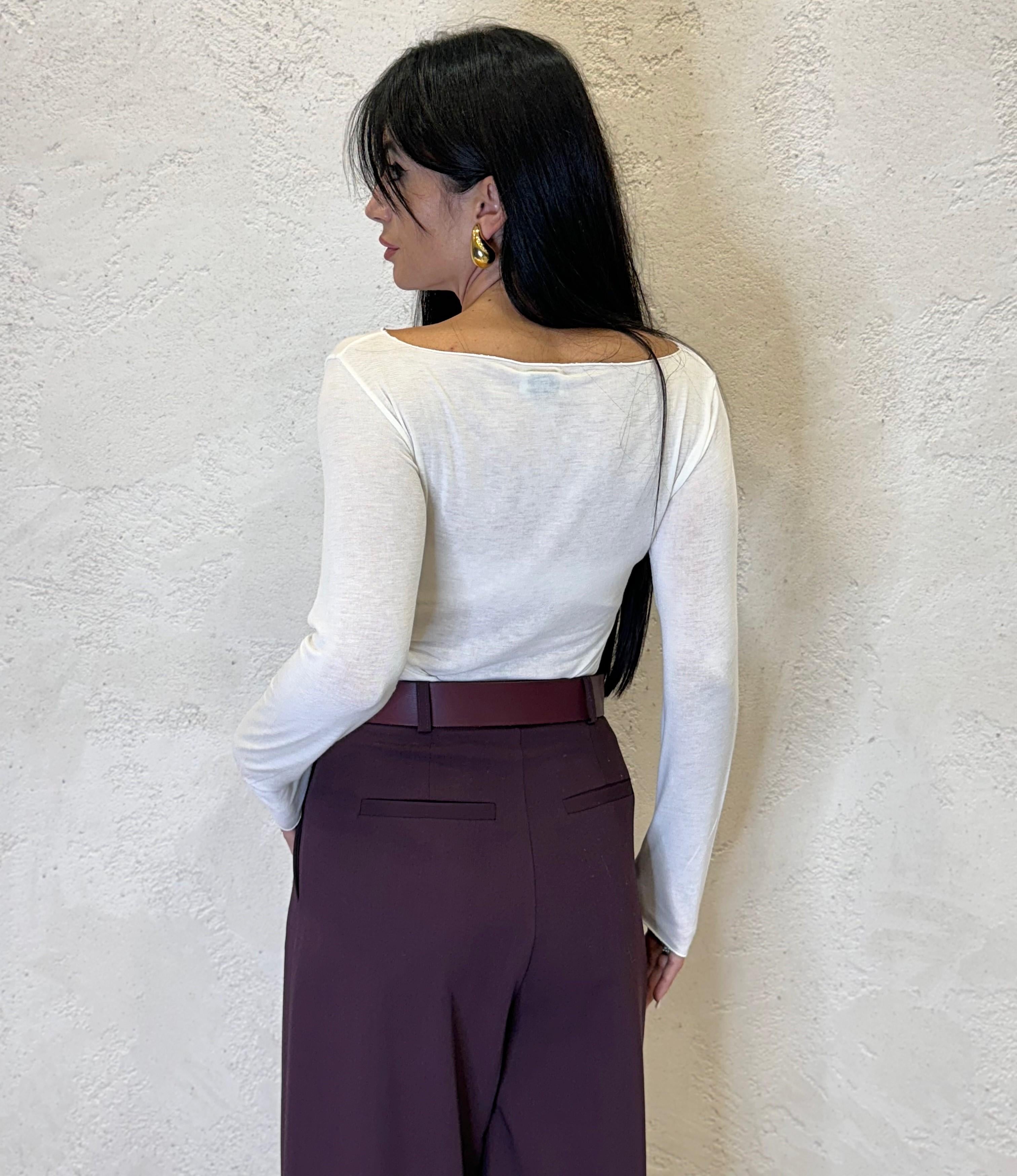 maglia misto cashmere con scollo a barca B05084 LATTE SUSY MIX 