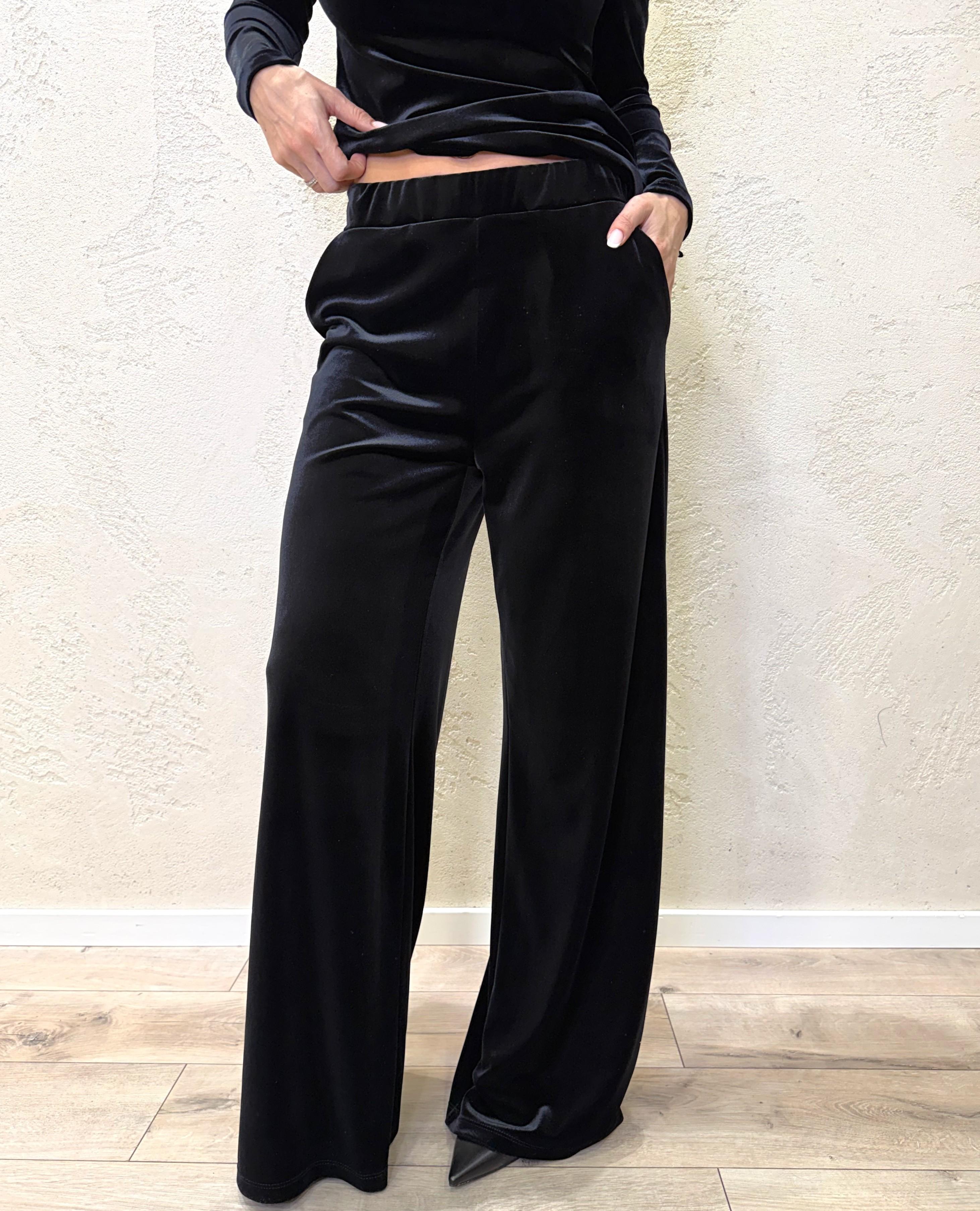 pantalone gamba dritta in velluto P50142MO NERO MOTEL 