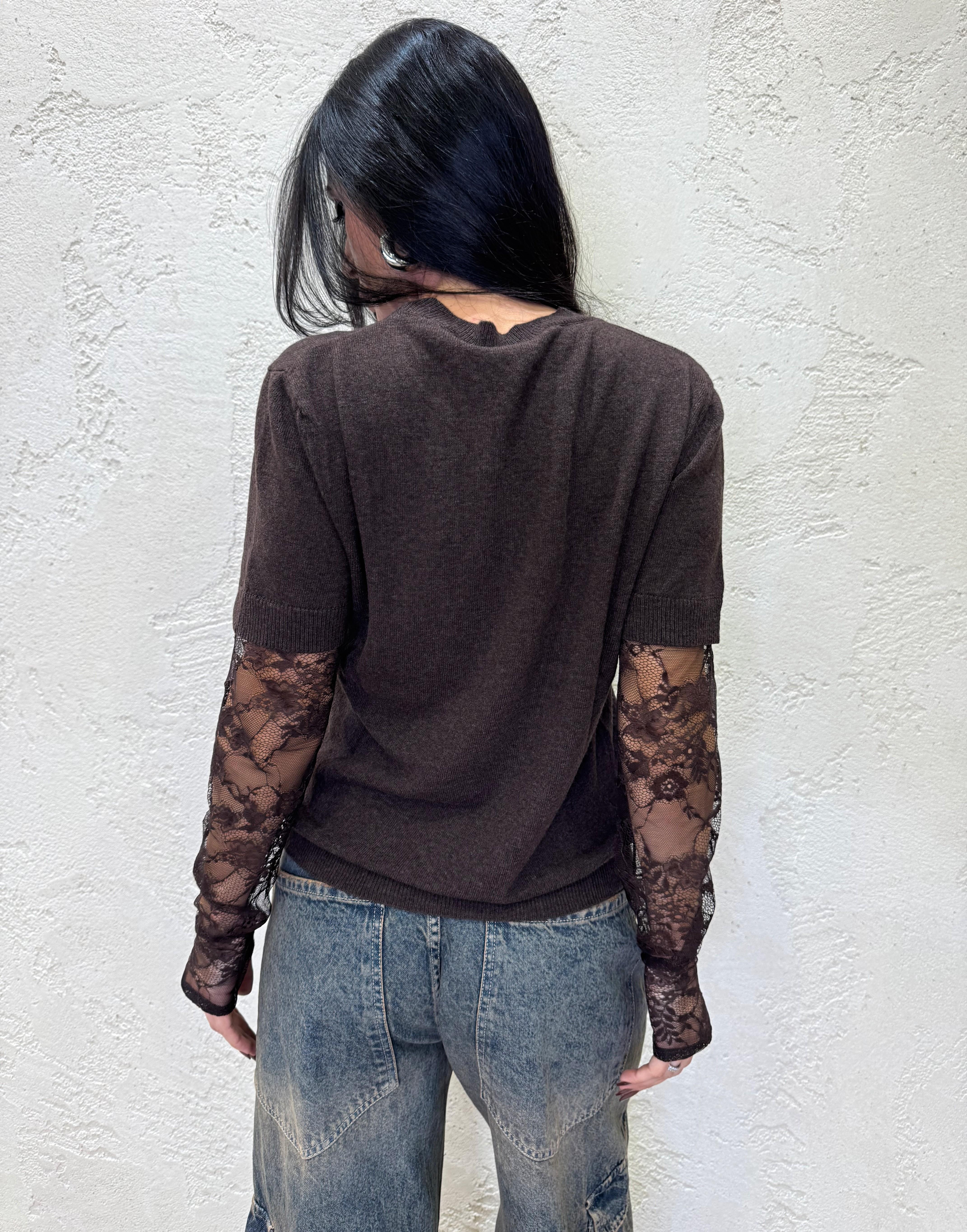 pull misto chashmere con manicotti in pizzo 22199F MORO VICOLO 