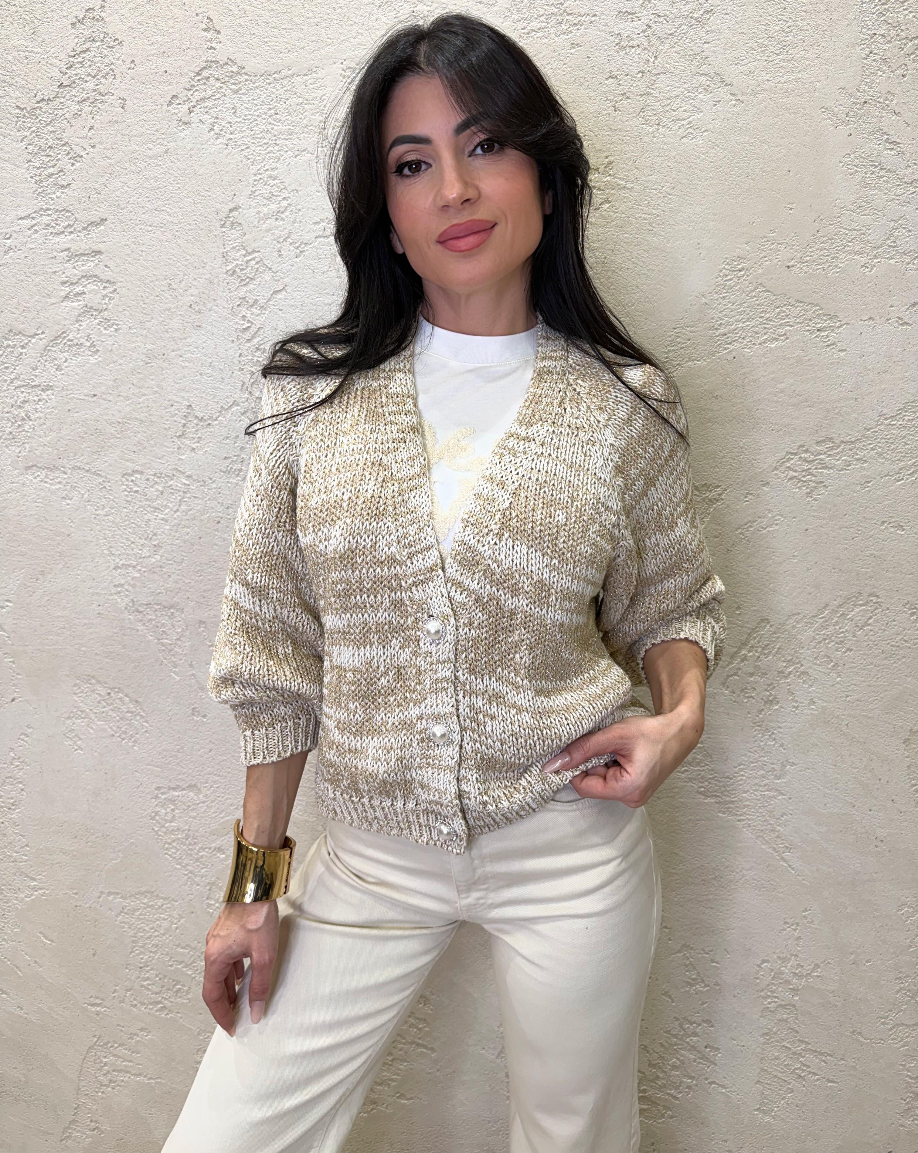 cardigan in lurex con bottoni gioiello JIT-Q008 CALCE HAVEONE 