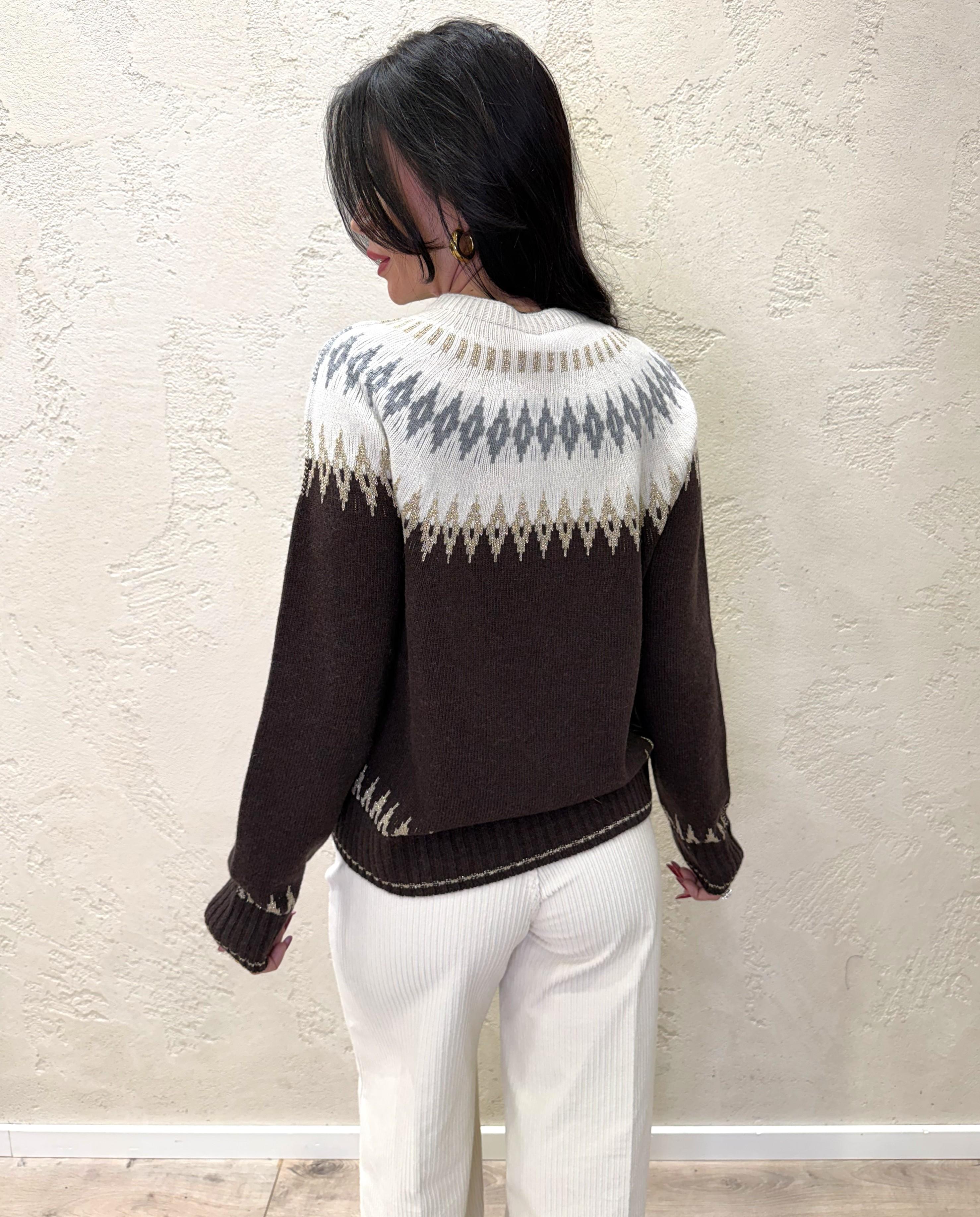 pull misto lana e chasmere jacquard D78963 MORO/PANNA TENSIONE IN 