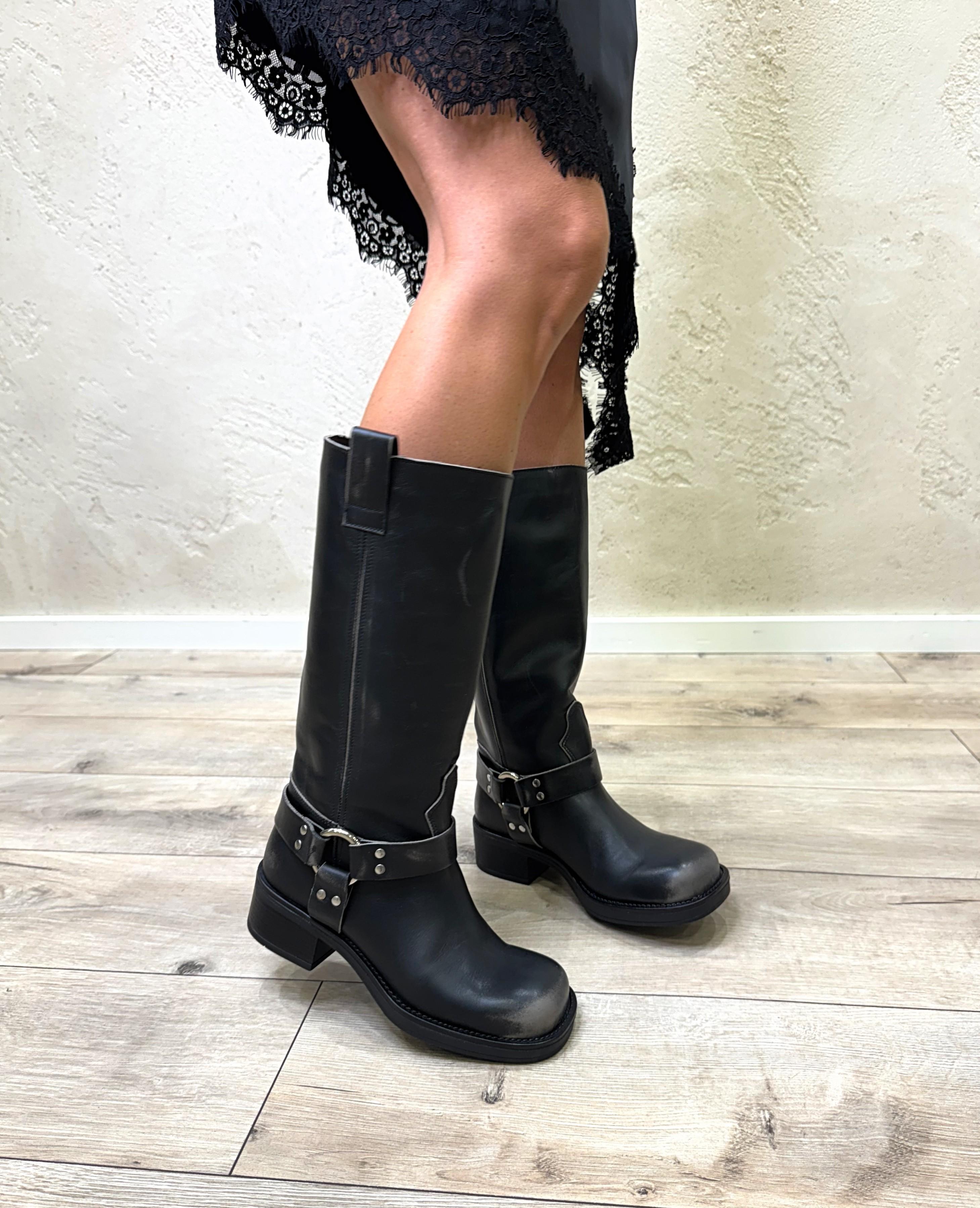 biker in pelle AT2350 NERO FUMO OVYE' 