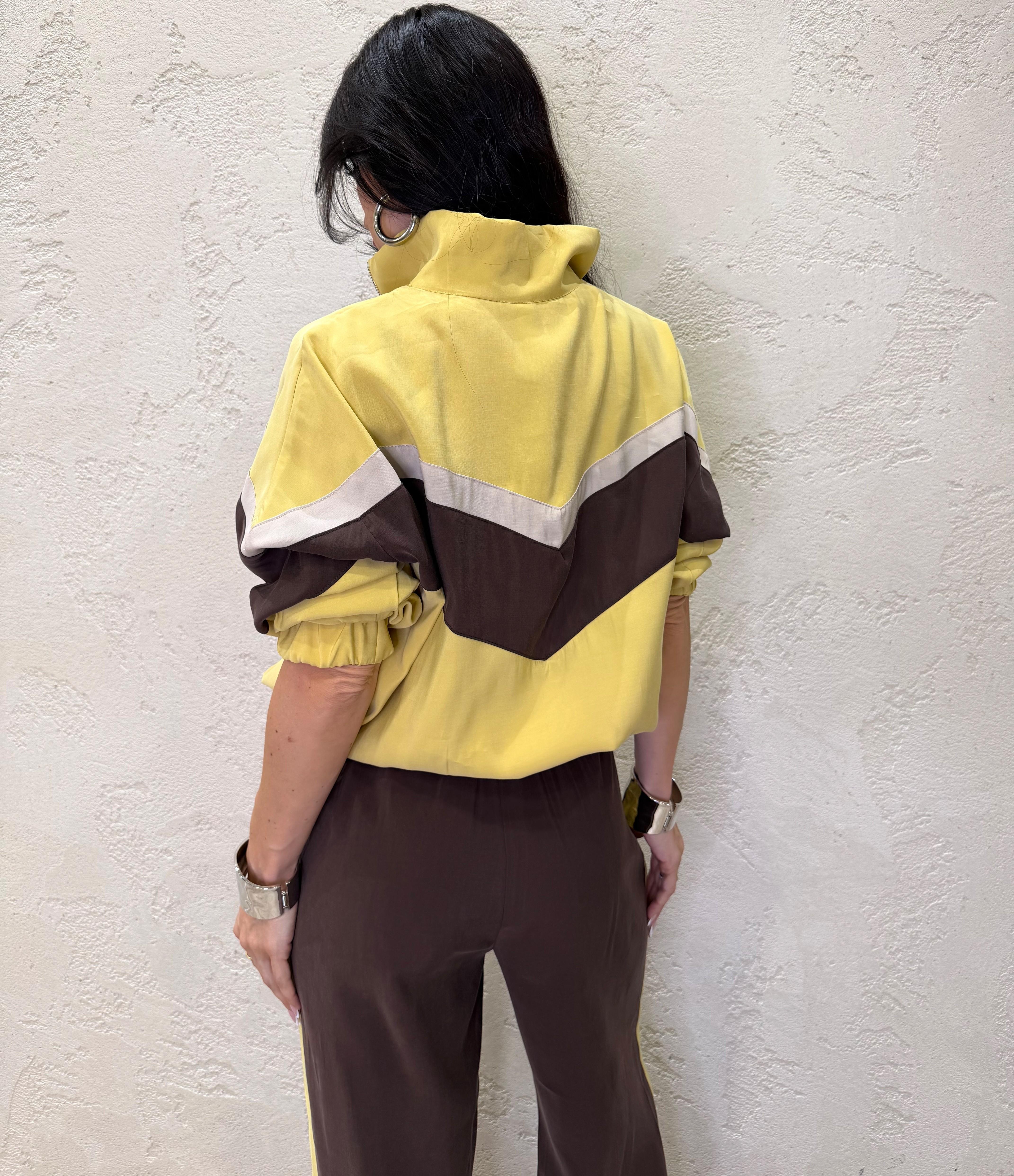 felpa laurent modello bomber in tessuto cupro 26M4582 GIALLO/MORO/GESSO TENSIONE IN 