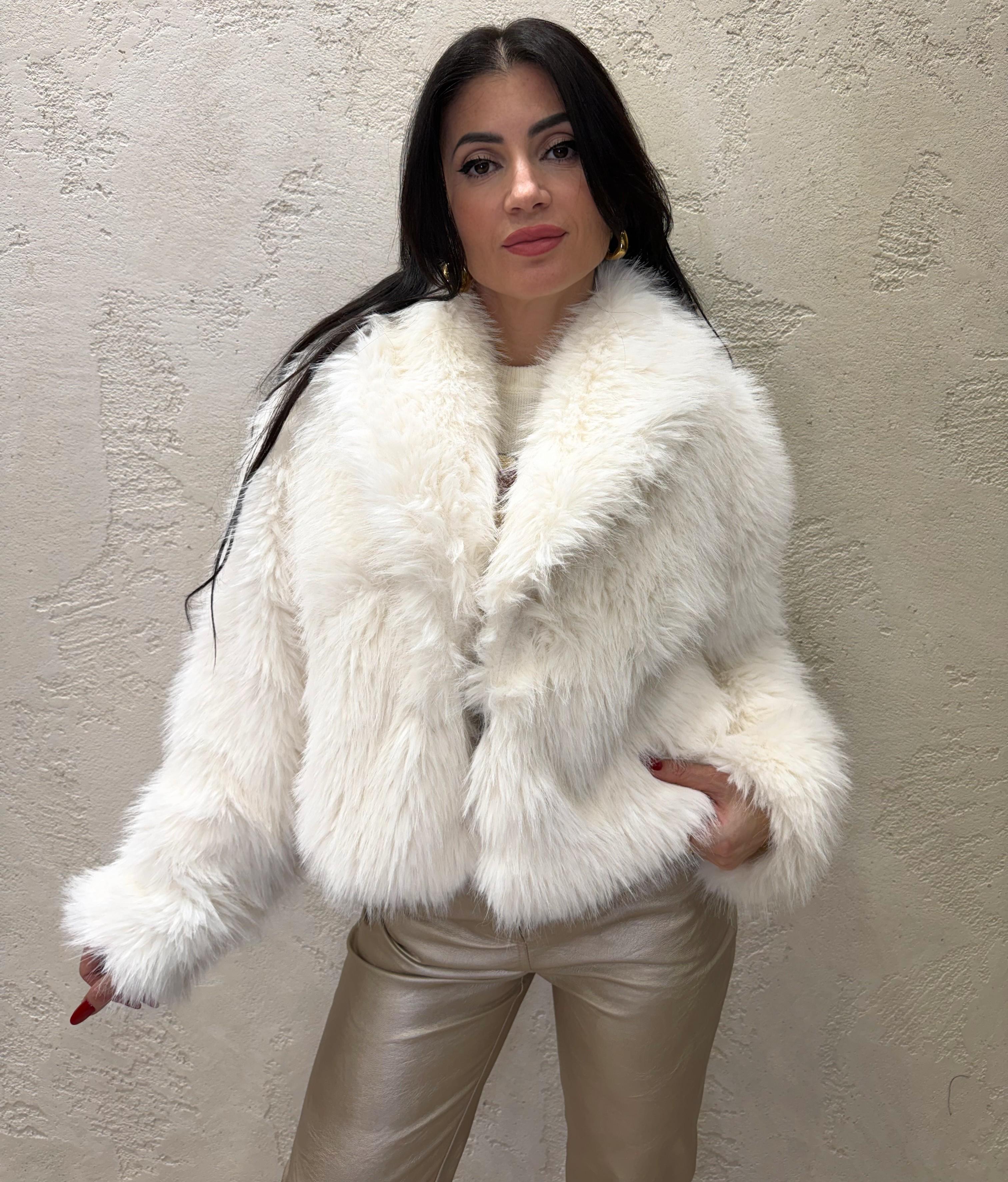 ecopelliccia con collo a revers KDY-P035 PANNA HAVEONE 