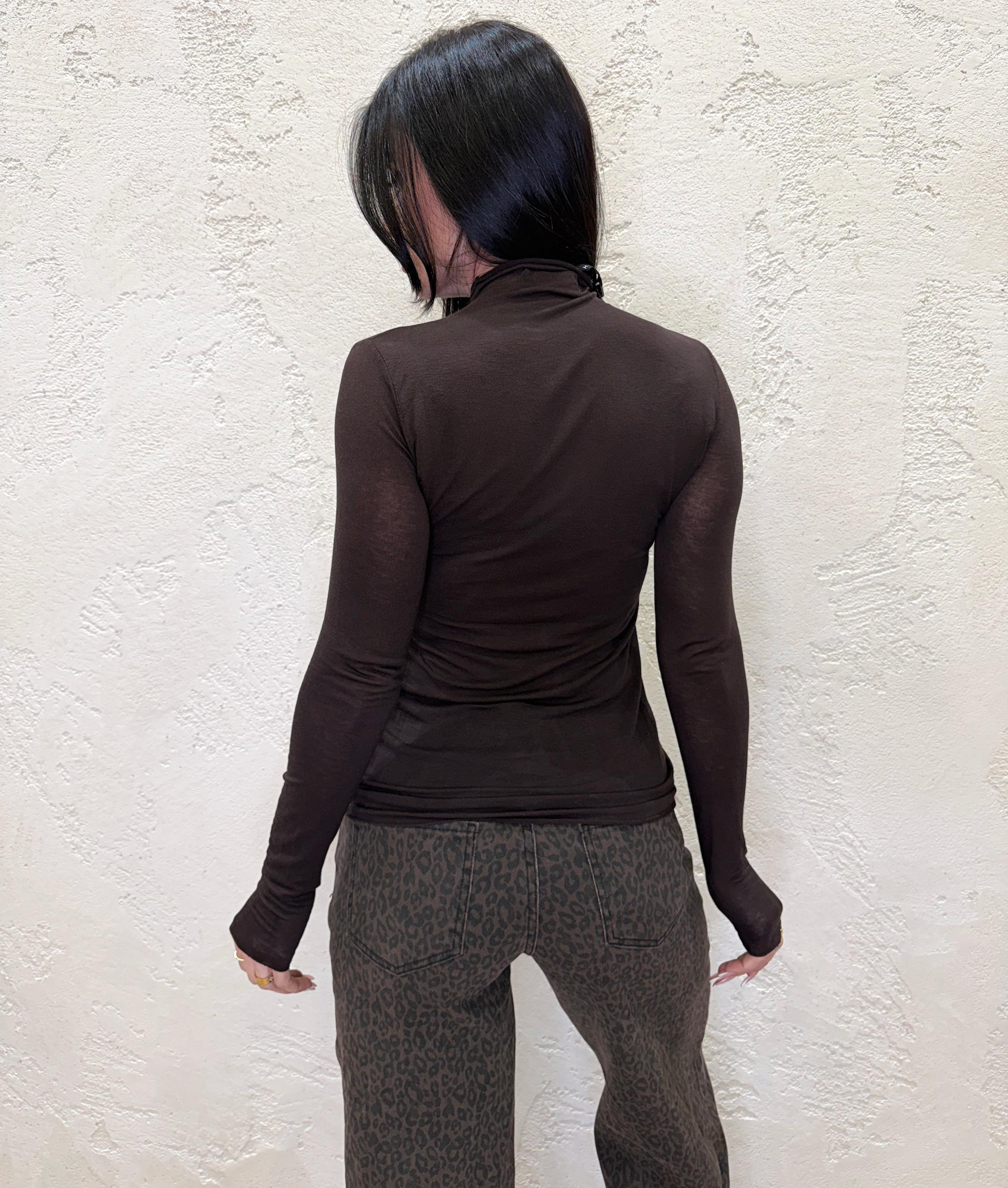 maglia misto cashmere con collo a cratere MJS-P180 MORO HAVEONE 