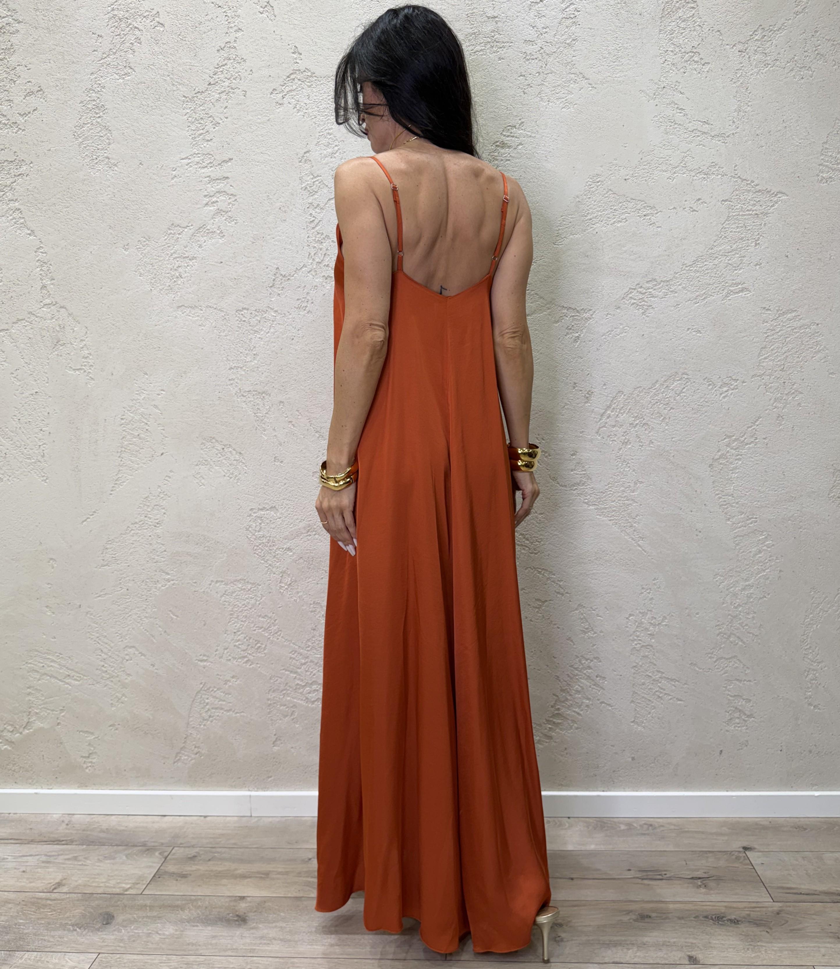 abito svasato in satin scollo a v TAB2587 PAPAYA VICOLO 