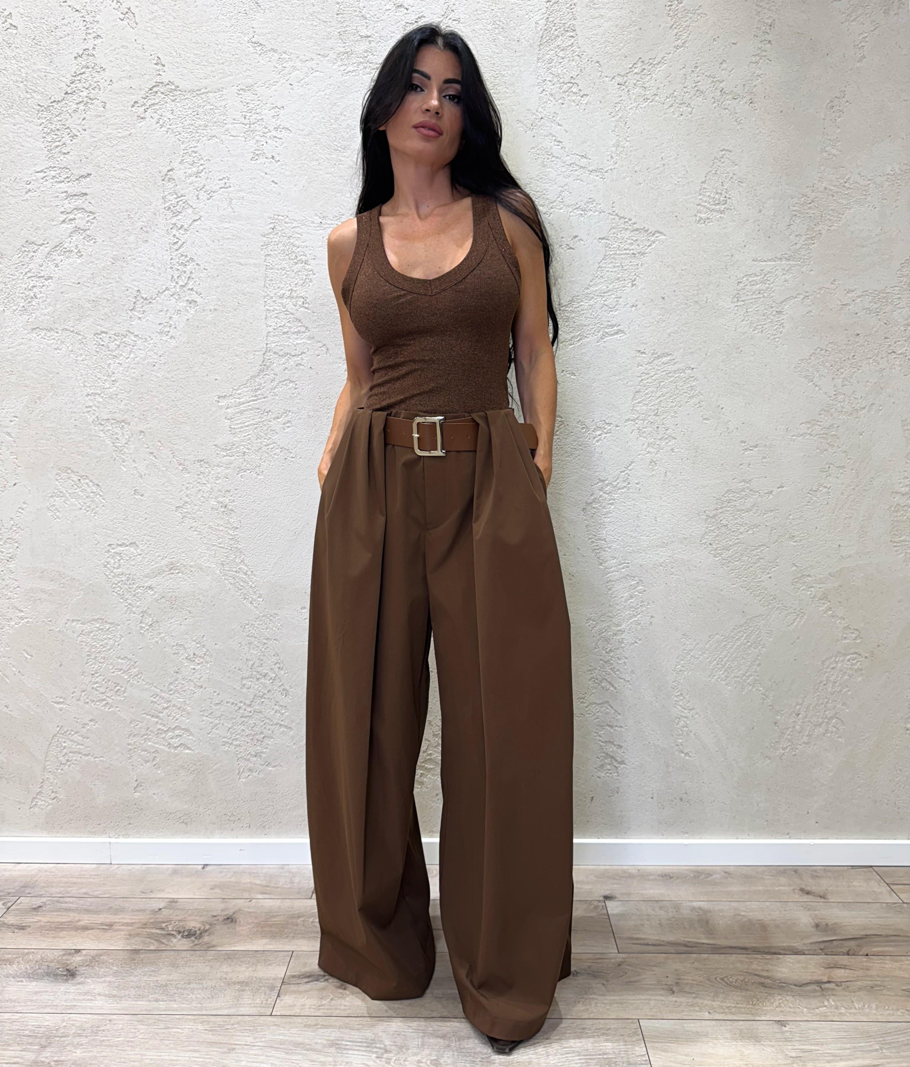 pantalone ampio con pinces PANPIN MARRONE ELEVI 