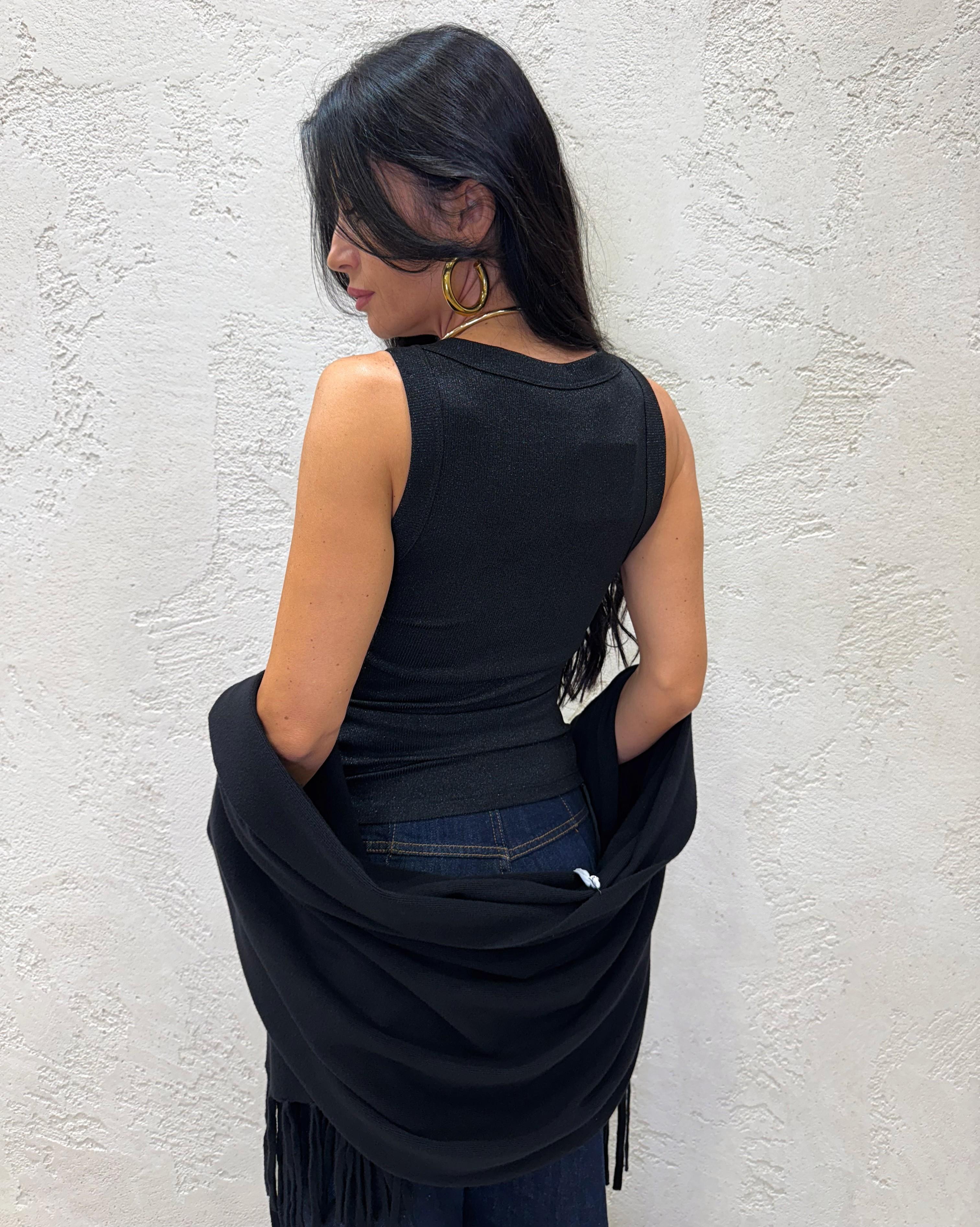 canotta in lurex con scollo a v UF0060 NERO VICOLO 