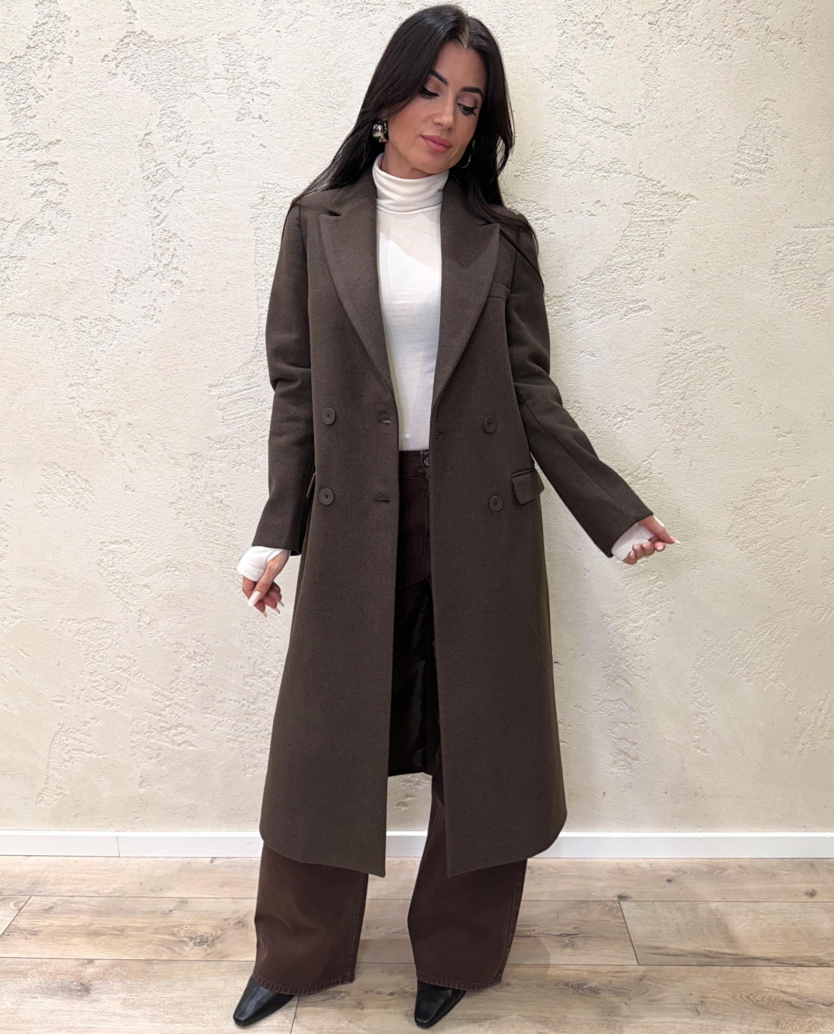 cappotto lungo misto lana doppio petto TF1796 MORO VICOLO 