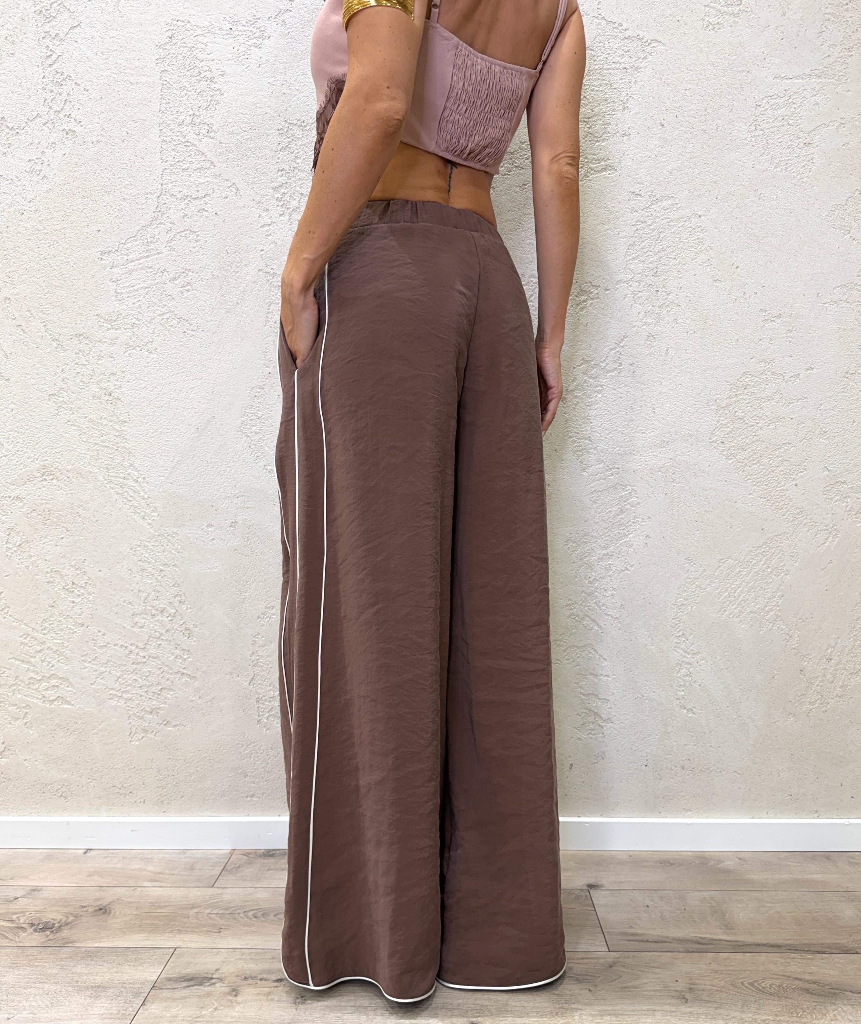 pantaloni in modal a palazzo con profili a contrasto PMA-Q575 MORO HAVEONE 