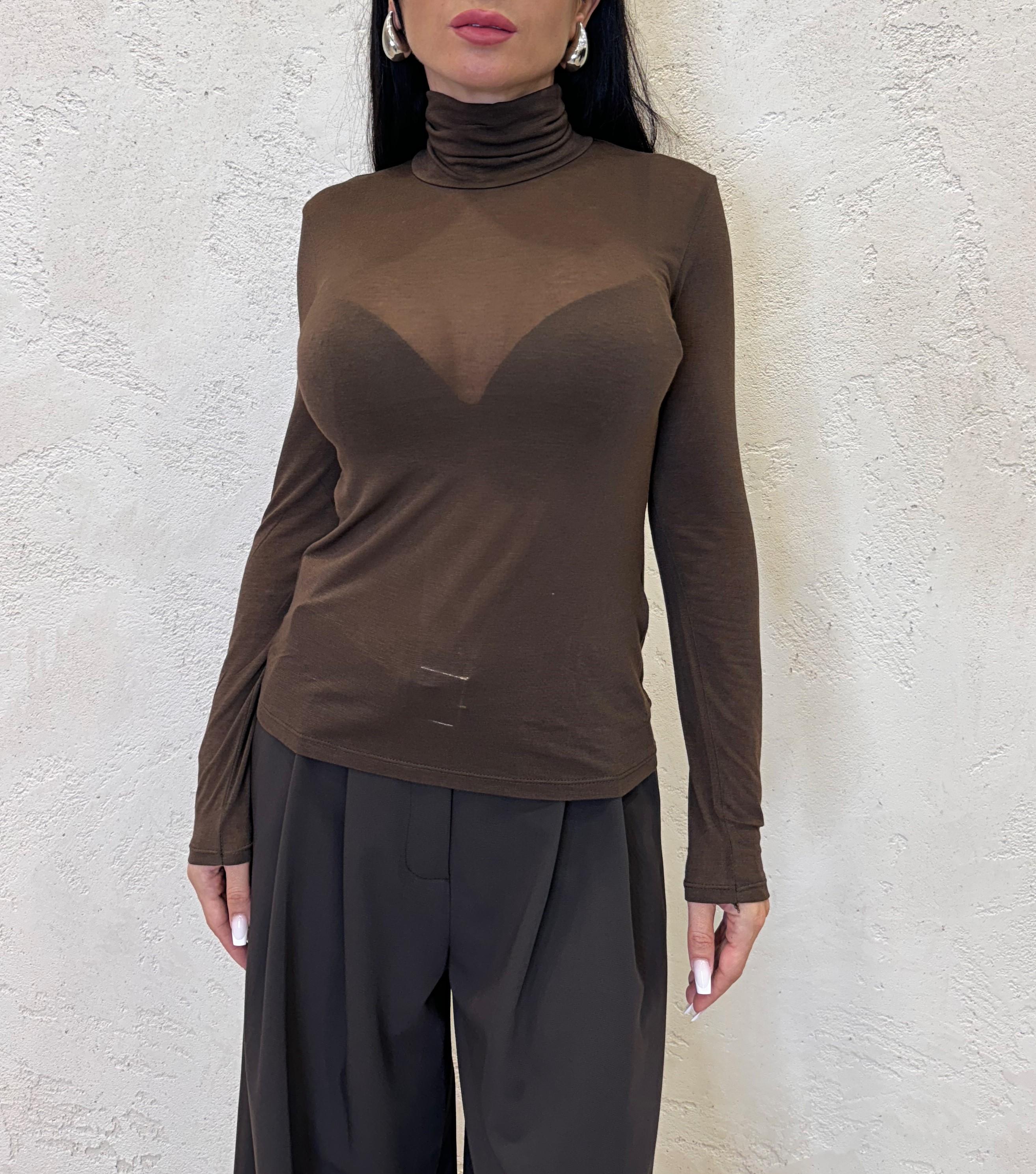 maglia misto cashmere con collo alto B05085 MORO SUSY MIX 