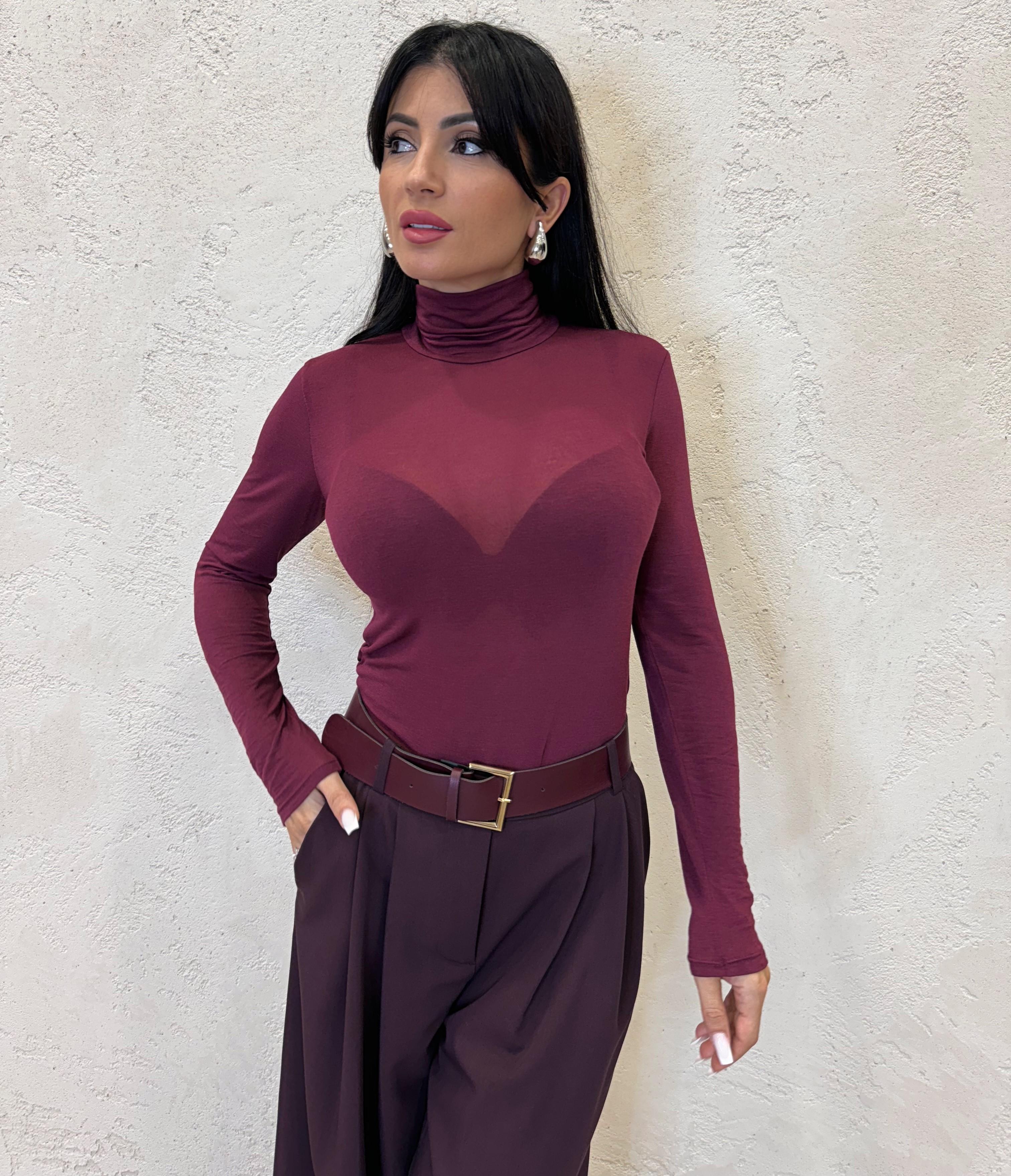 maglia misto cashmere con collo alto B05085 VINO SUSY MIX 