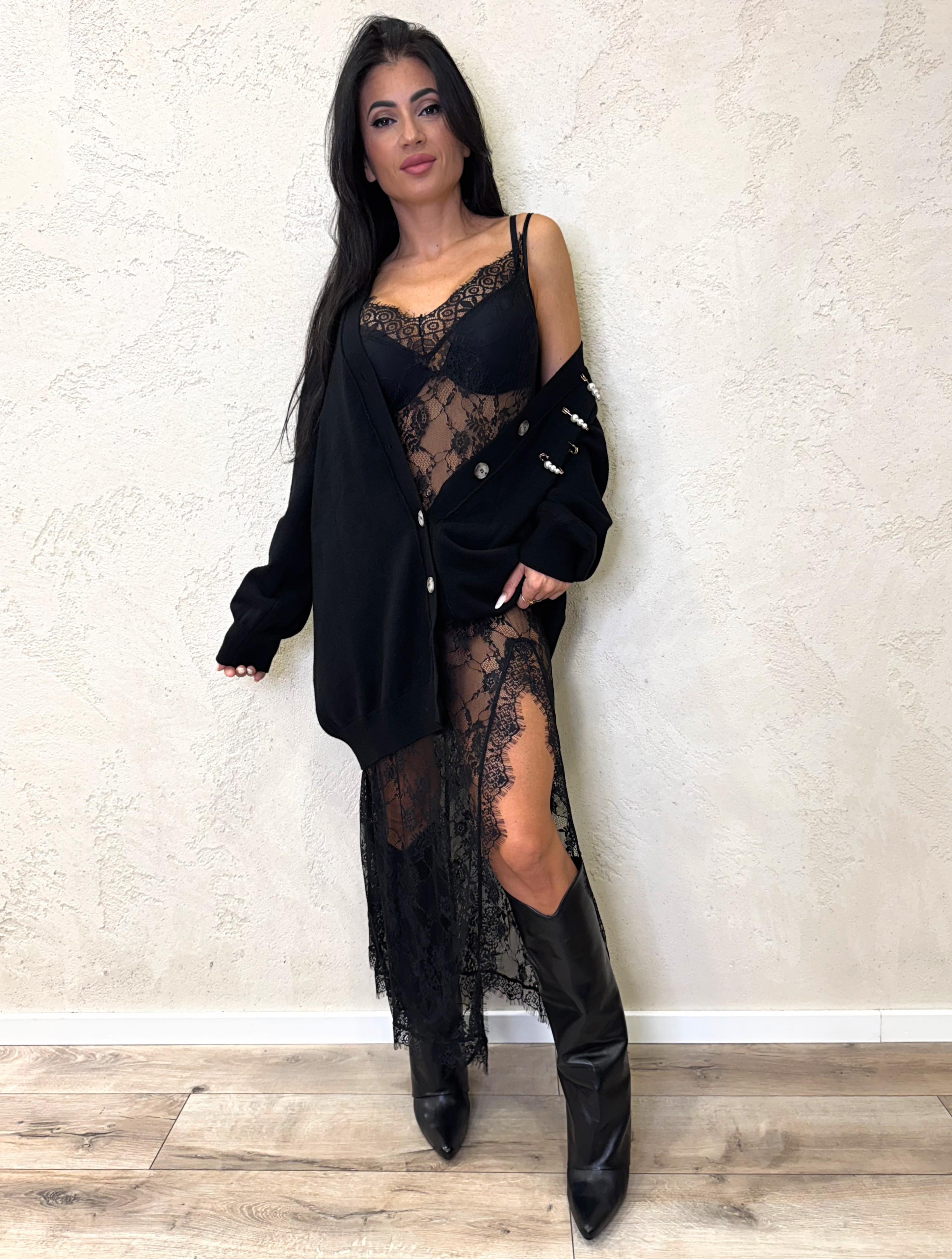 abito lungo in pizzo 37480 NERO TENSIONE IN 