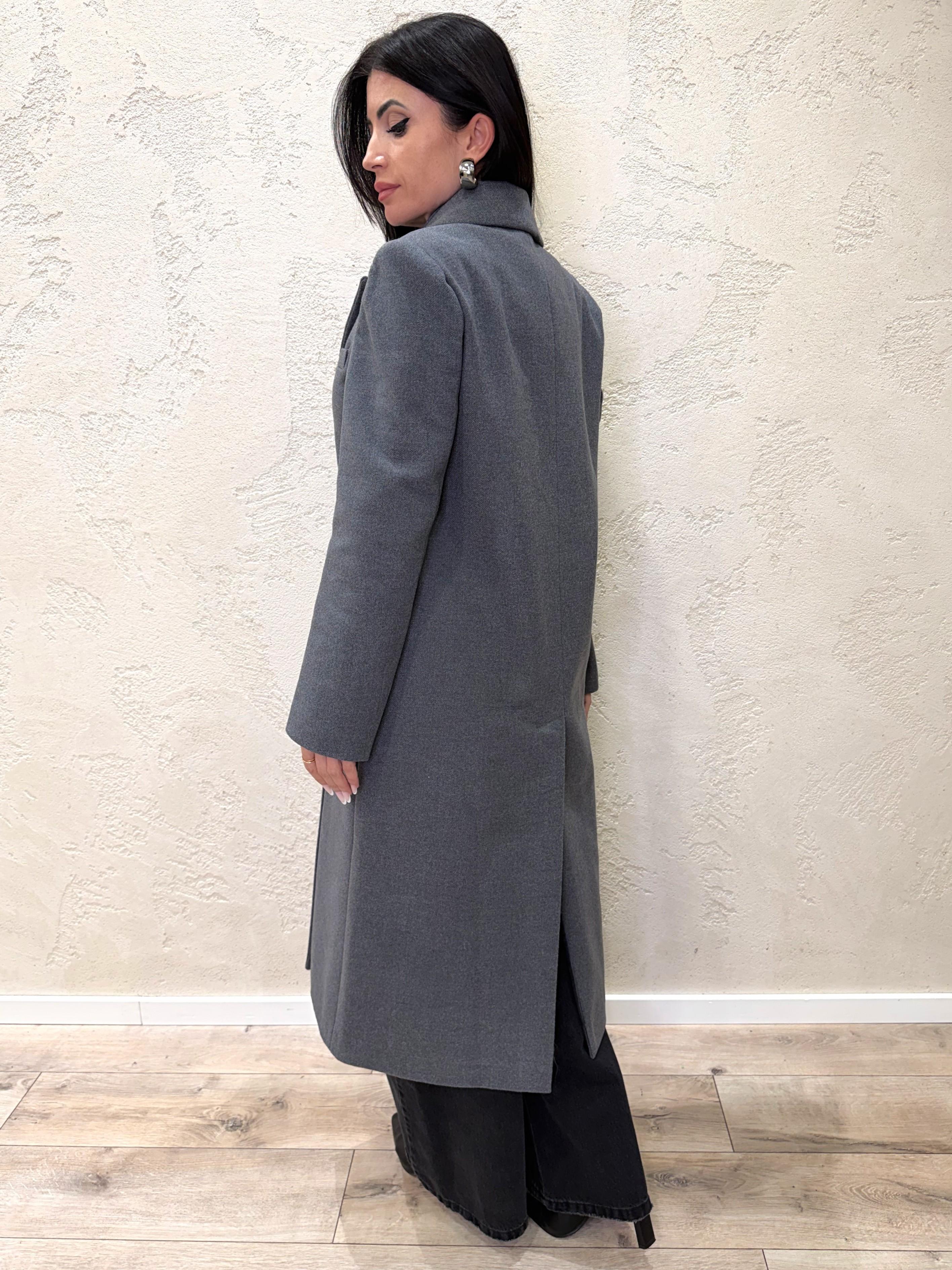 cappotto lungo misto lana doppio petto TF1796 GRIGIO VICOLO 
