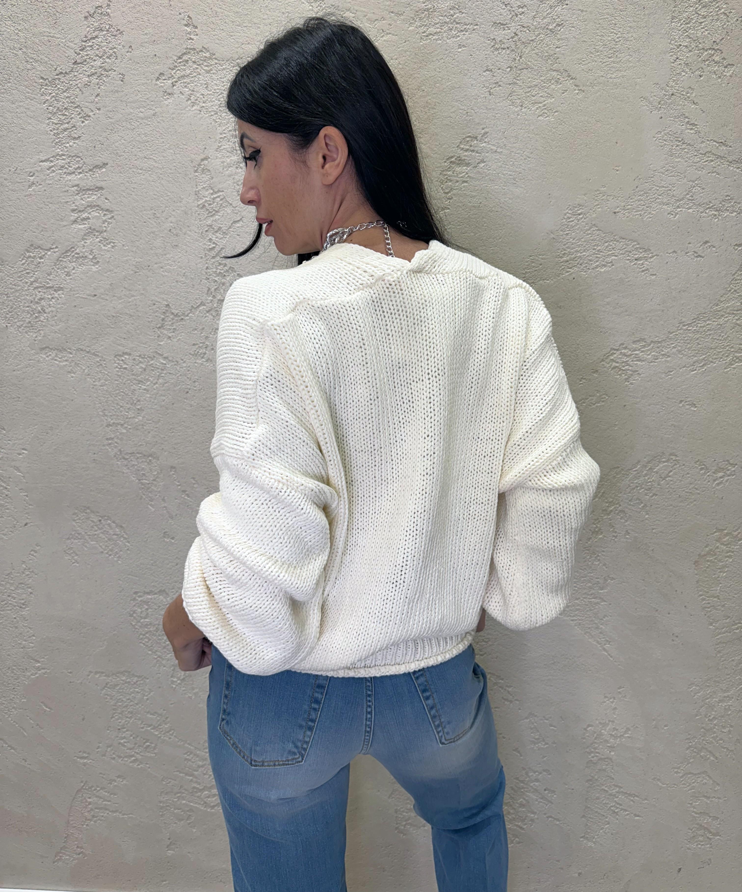 cardigan in maglia con bottoni 3AB3015 BURRO VICOLO 