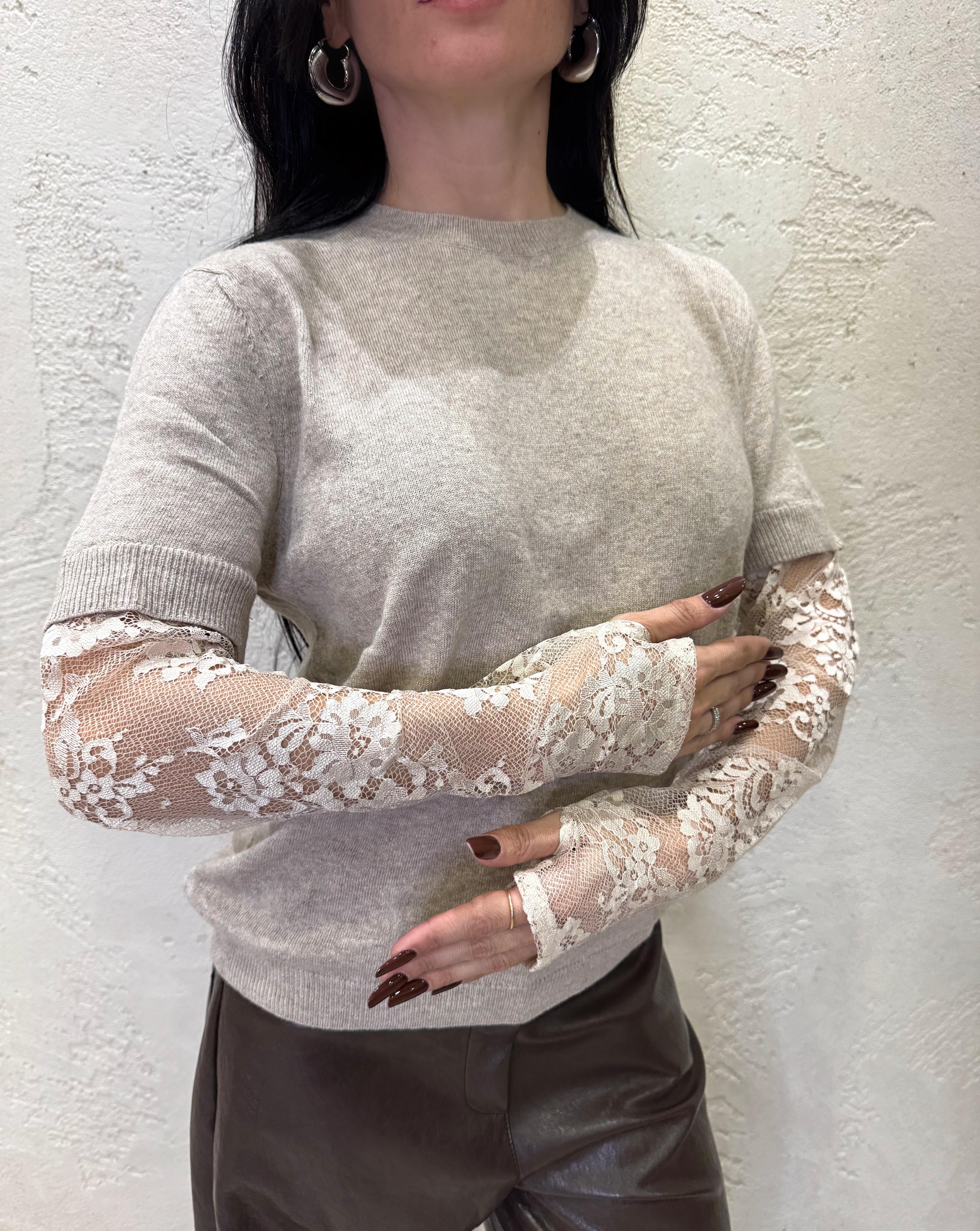 pull misto chashmere con manicotti in pizzo 22199F KASHA VICOLO 