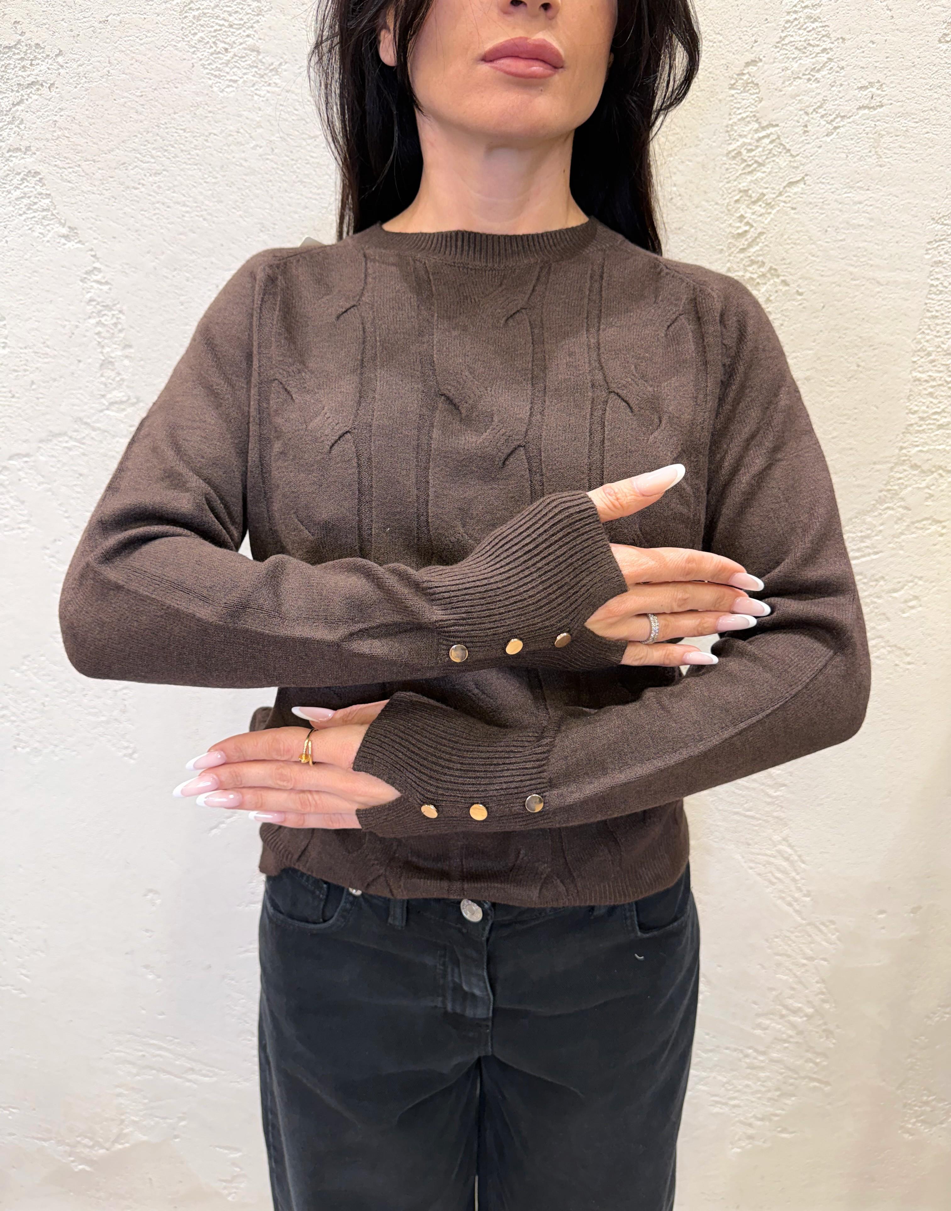 maglia a trecce con bottoncini su polso MGTRECCIA MORO ELEVI 