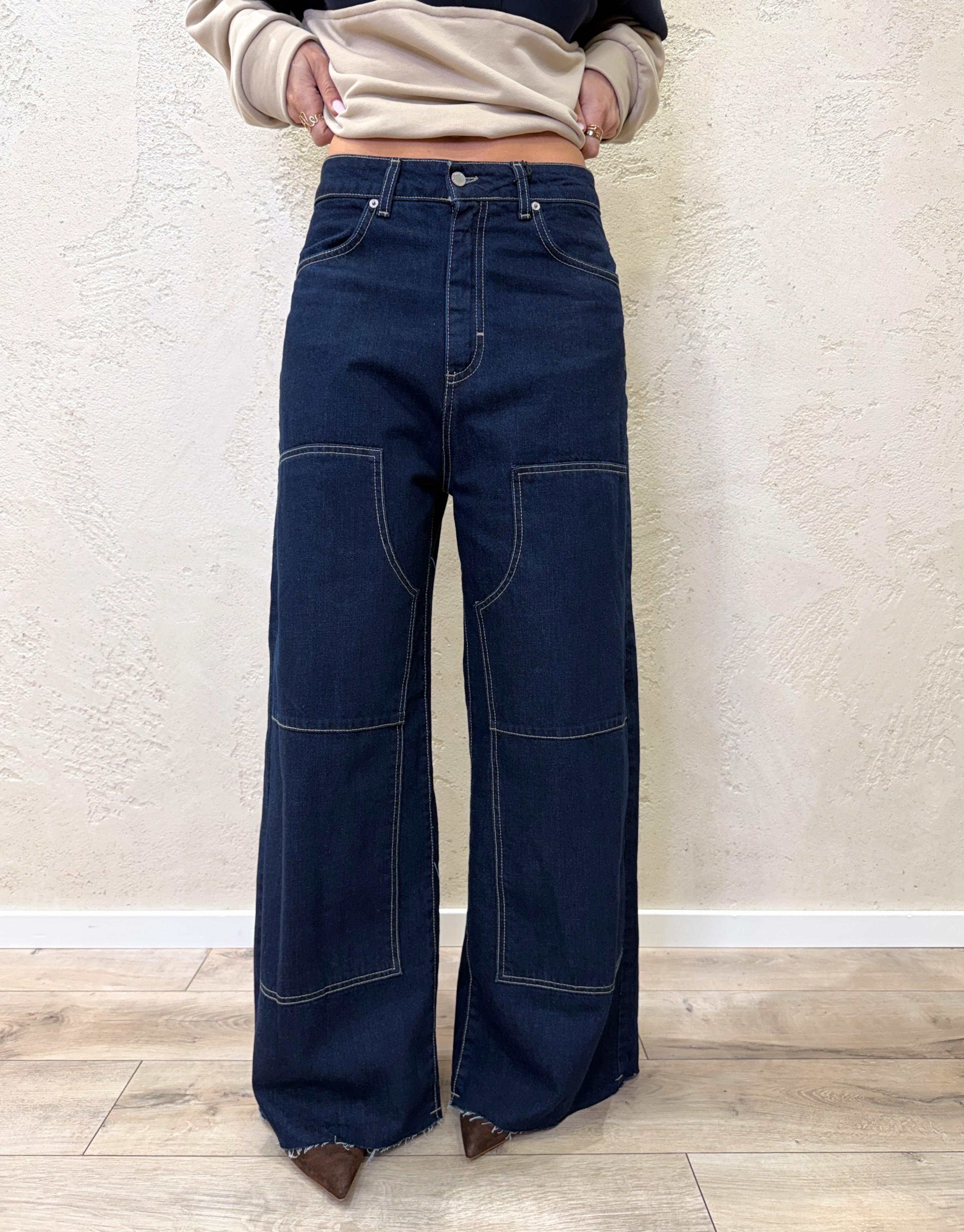 jeans modello giusi wide leg in tela ferma stile western GIUSI-WEST-730 DENIM BLU TENSIONE IN 