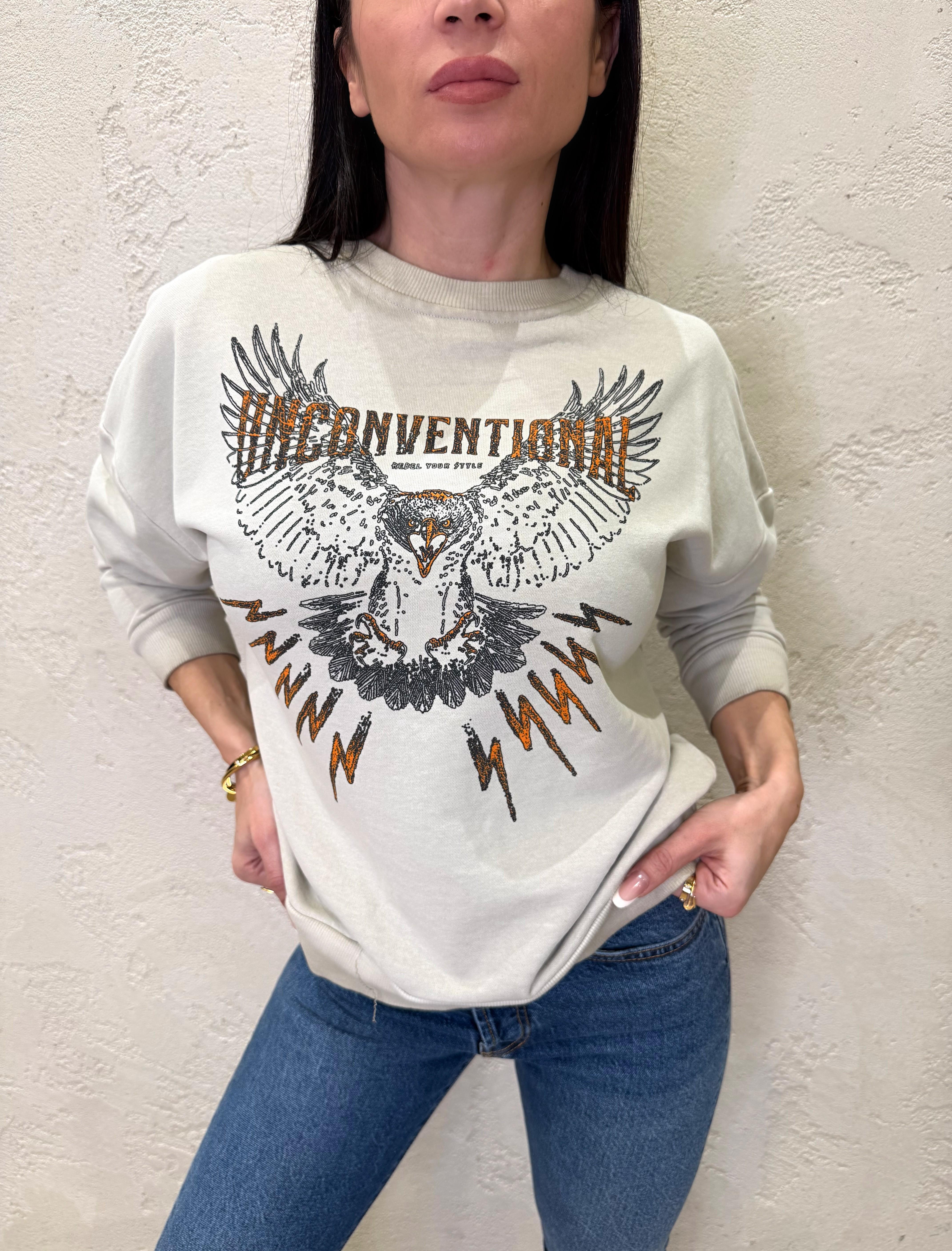 felpa stone washed con stampa aquila FFW-Q009 SABBIA HAVEONE 