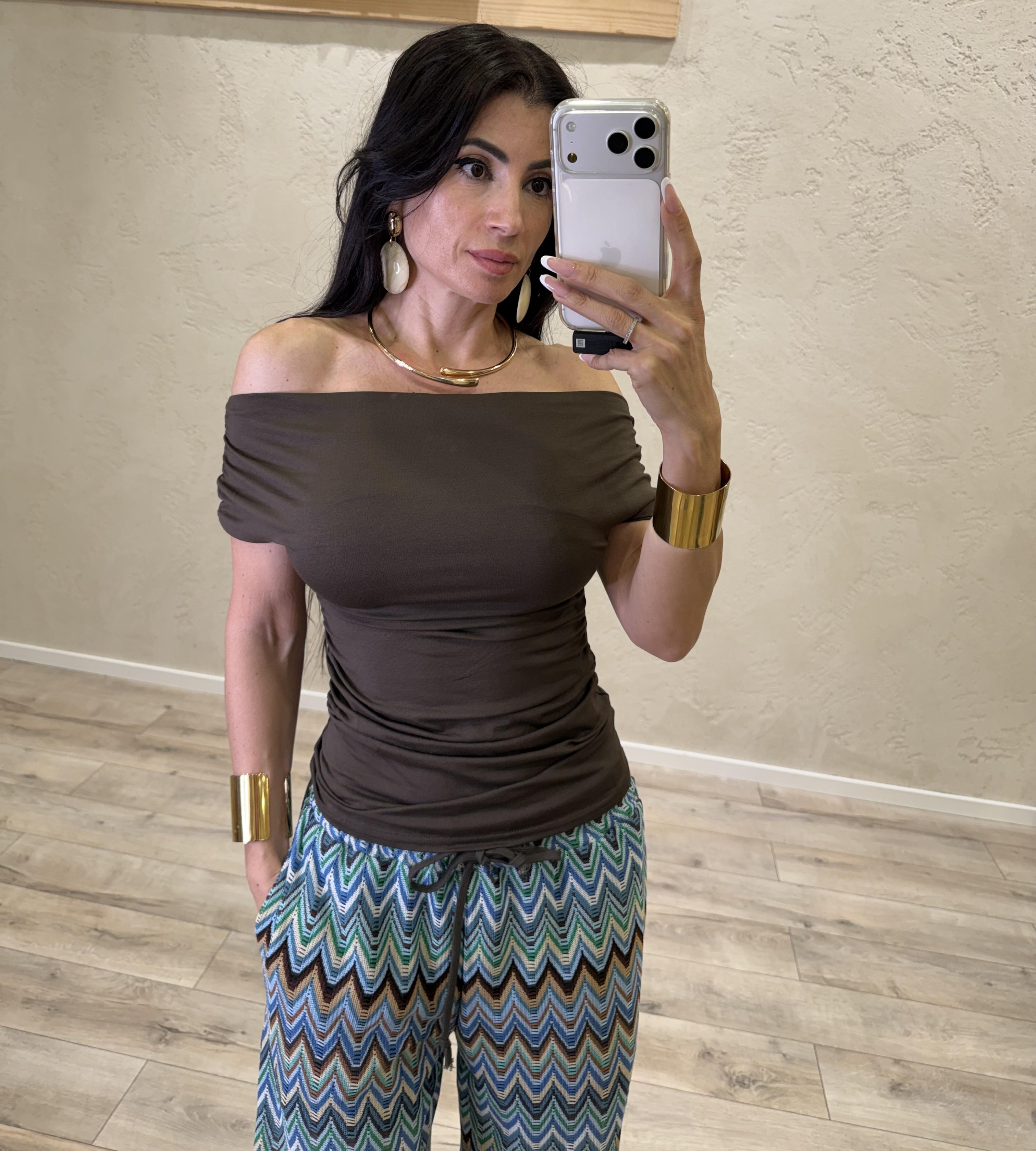 t-shirt scollo shiffer con arricciature sui fianchi B05198 MORO SUSY MIX 