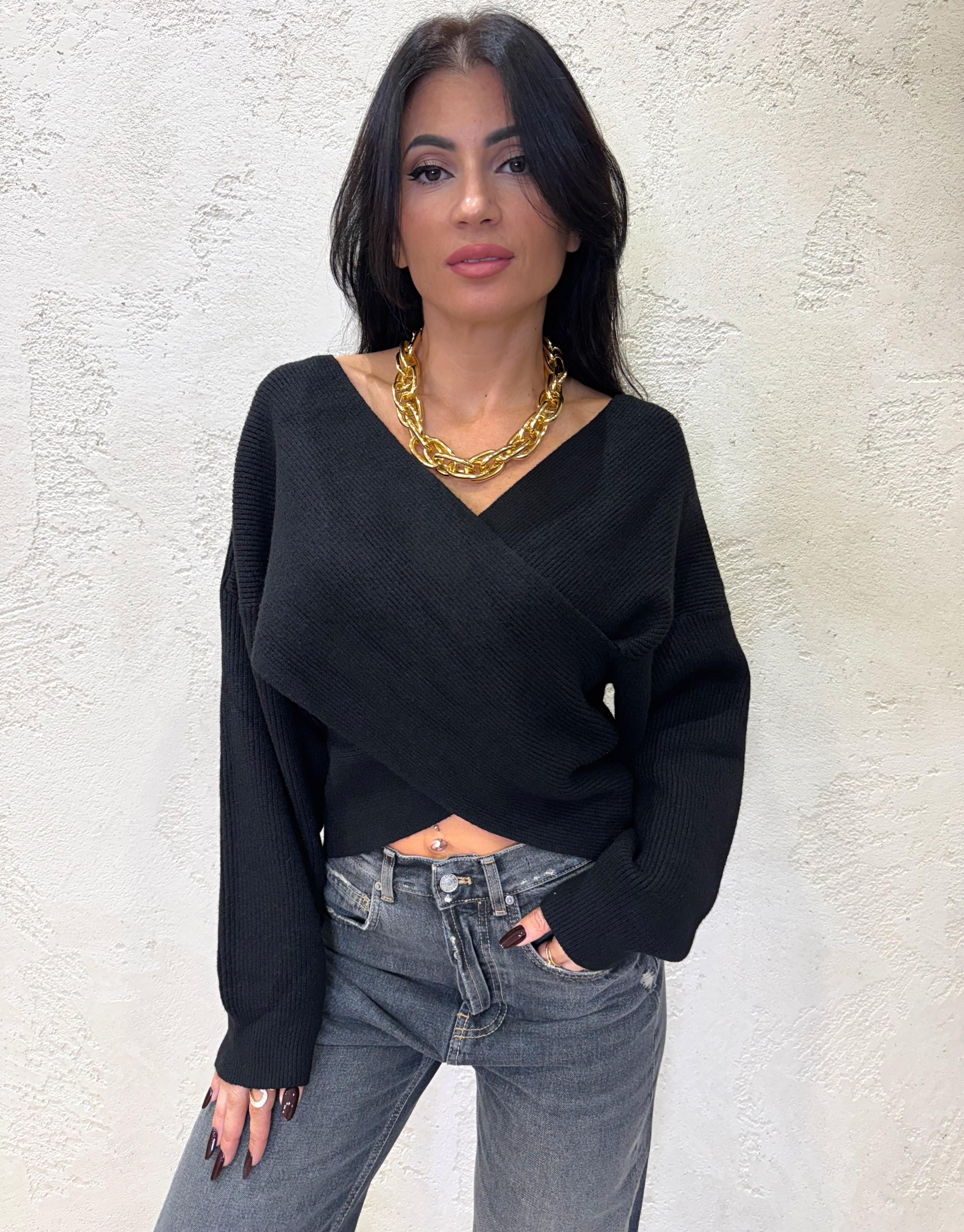 maglia a costine incrociata X66198 NERO SUSY MIX 