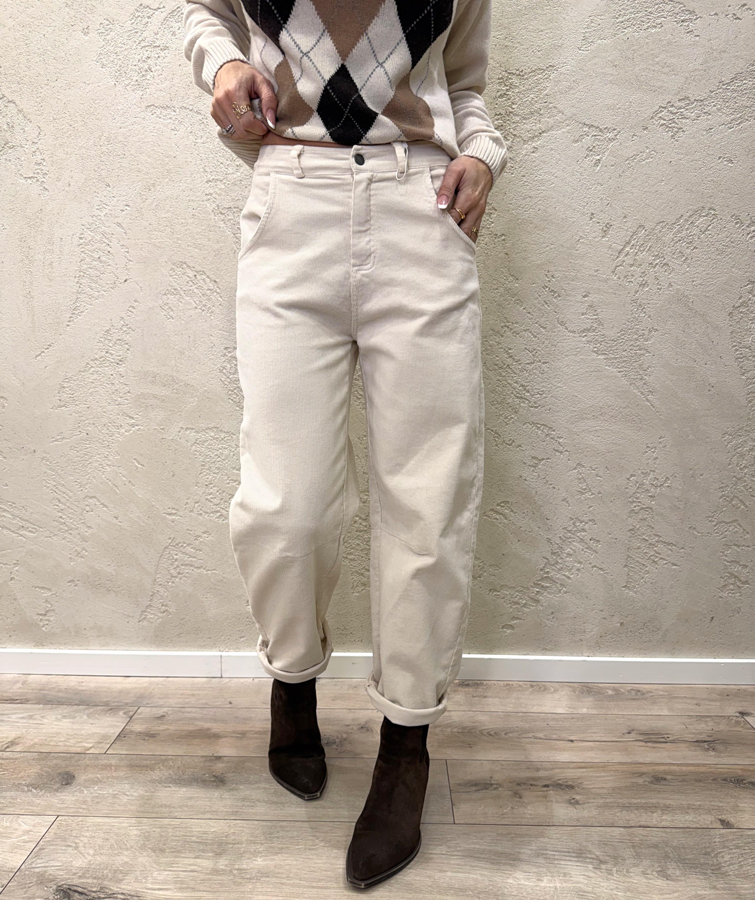 pantalone a ferro di cavallo in velluto a costine PA5093/I25 BURRO MOTEL 