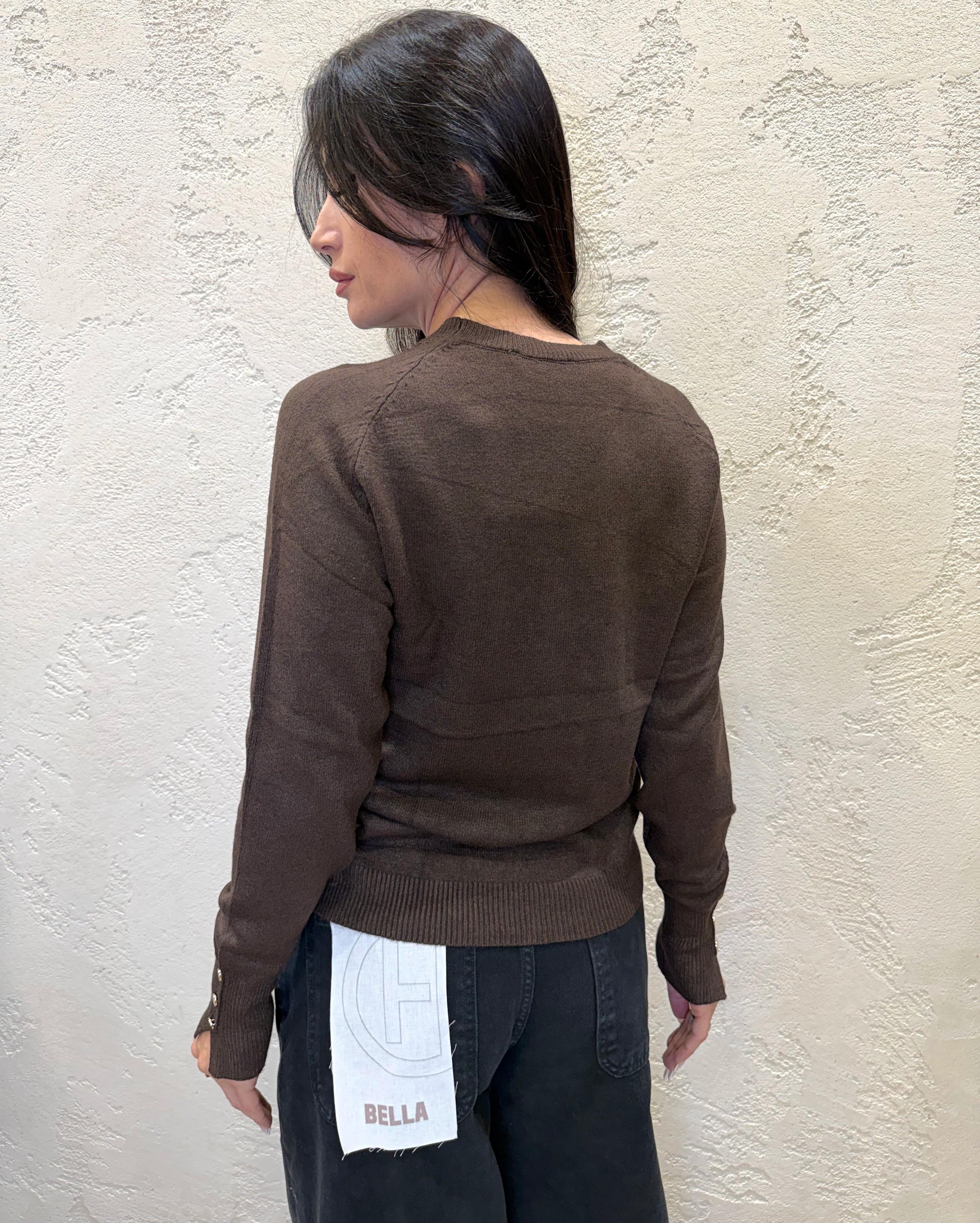 maglia a trecce con bottoncini su polso MGTRECCIA MORO ELEVI 