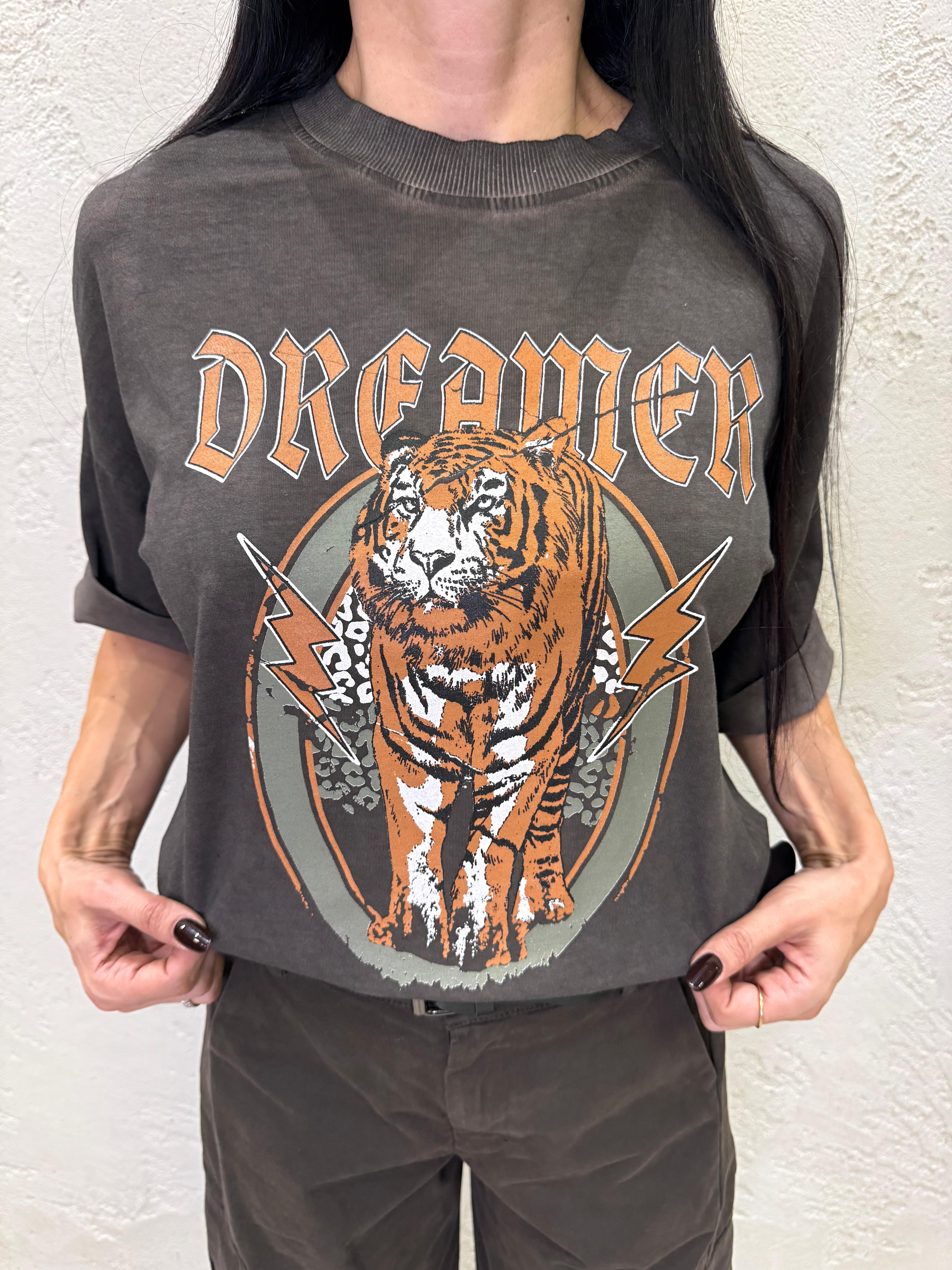 t-shirt over elasticizzata con stampa tigre vintage TFW-P011 MARRONE HAVEONE 