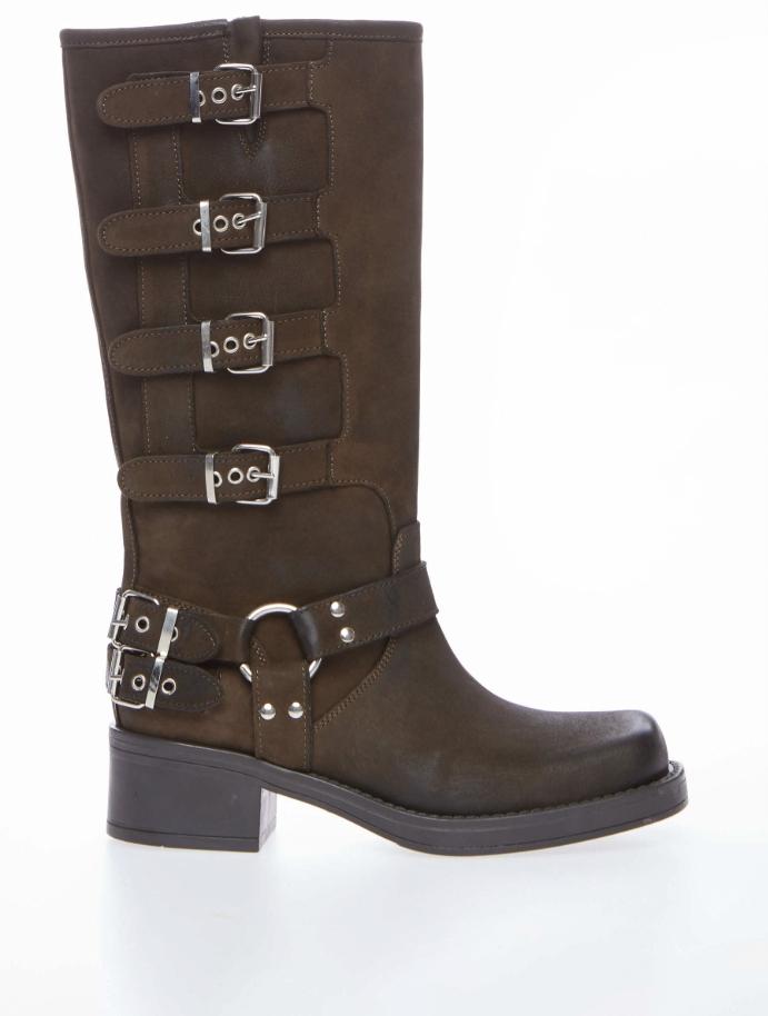 biker in pelle con fibbie 7176 MORO OVYE' 