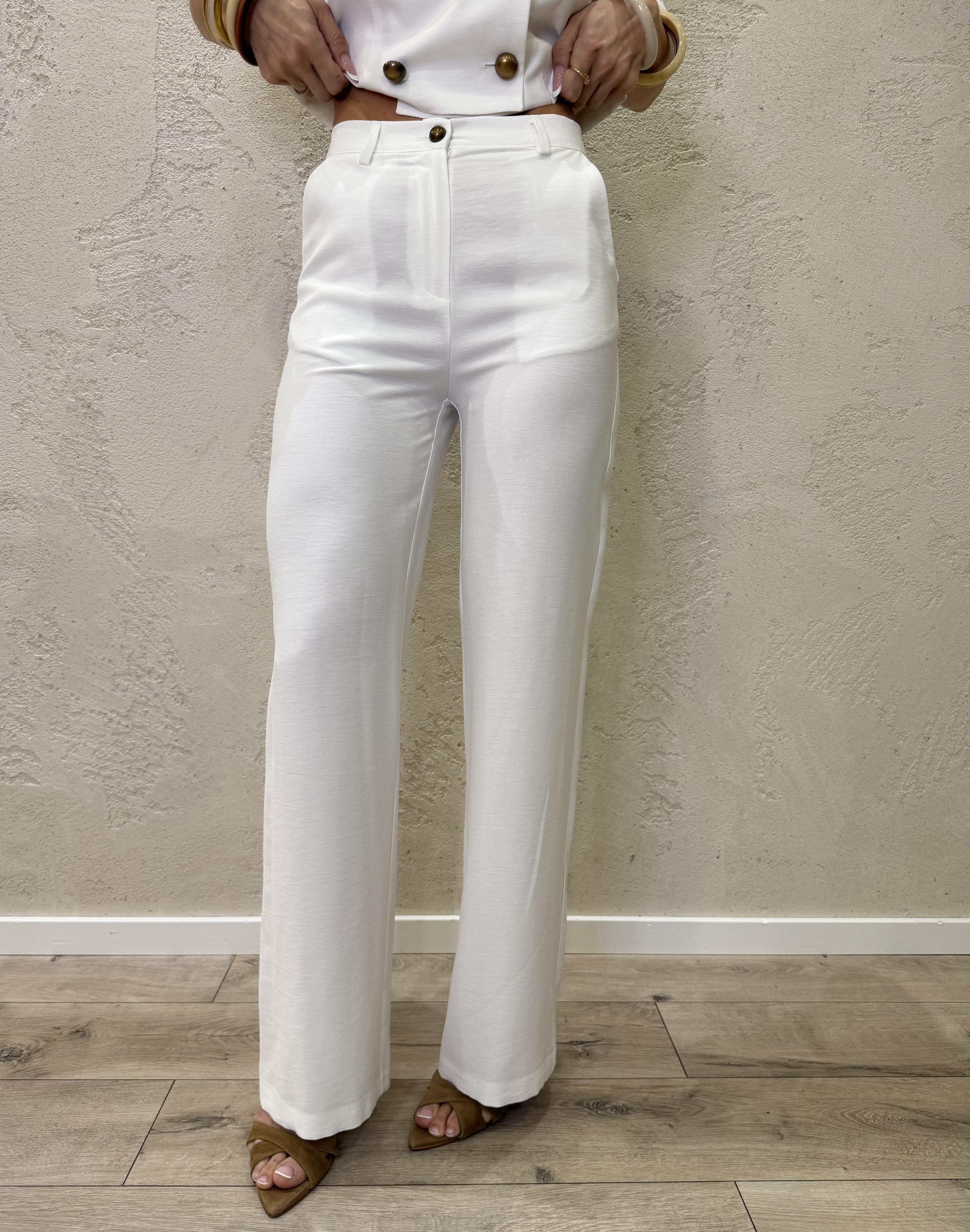 pantaloni a gamba dritta vestibilità morbida con bottone a contrasto PMN-Q419 BIANCO HAVEONE 