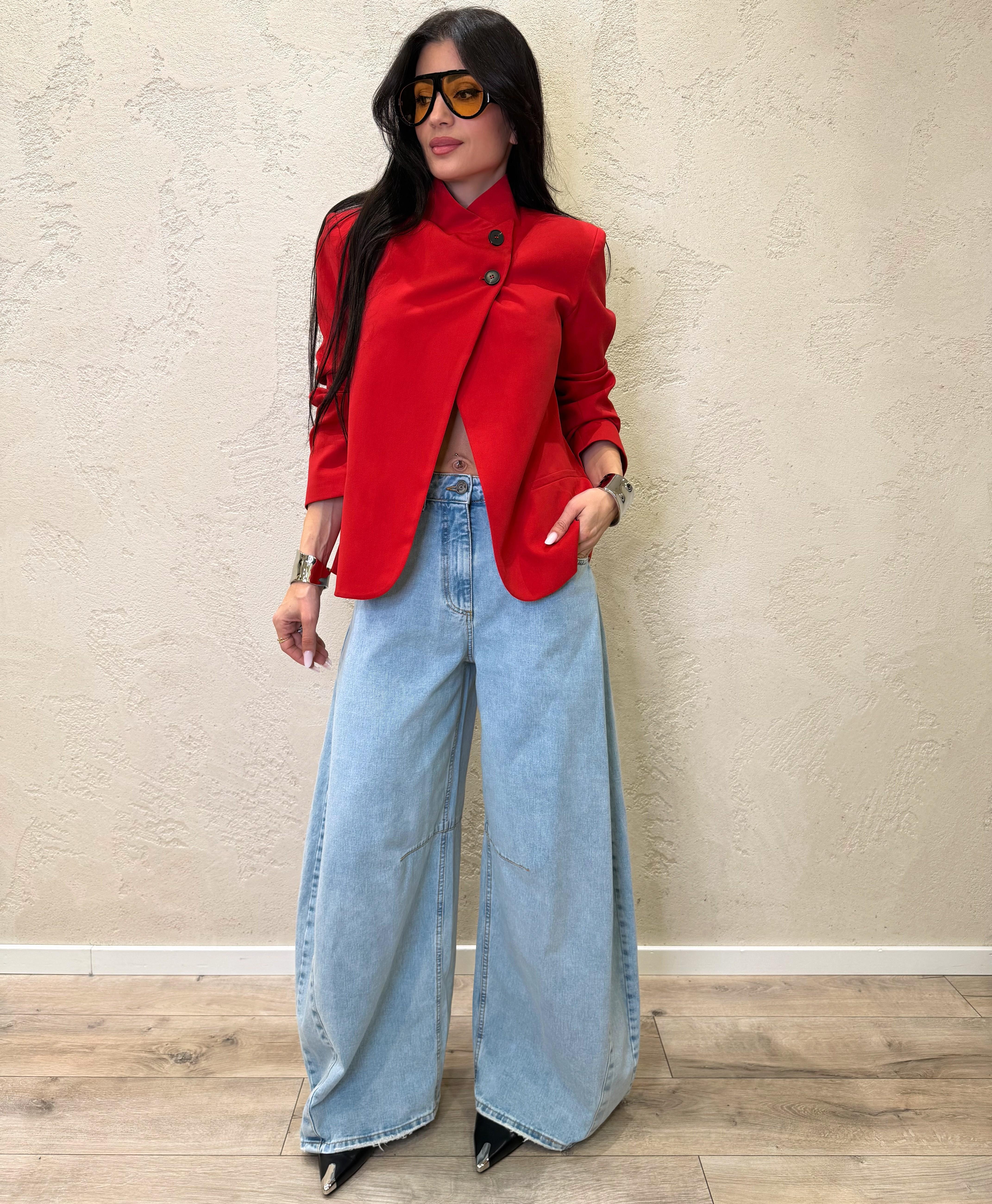 giacca con collo alla coreana e chiusura asimmetrica JMN-Q090 ROSSO HAVEONE 