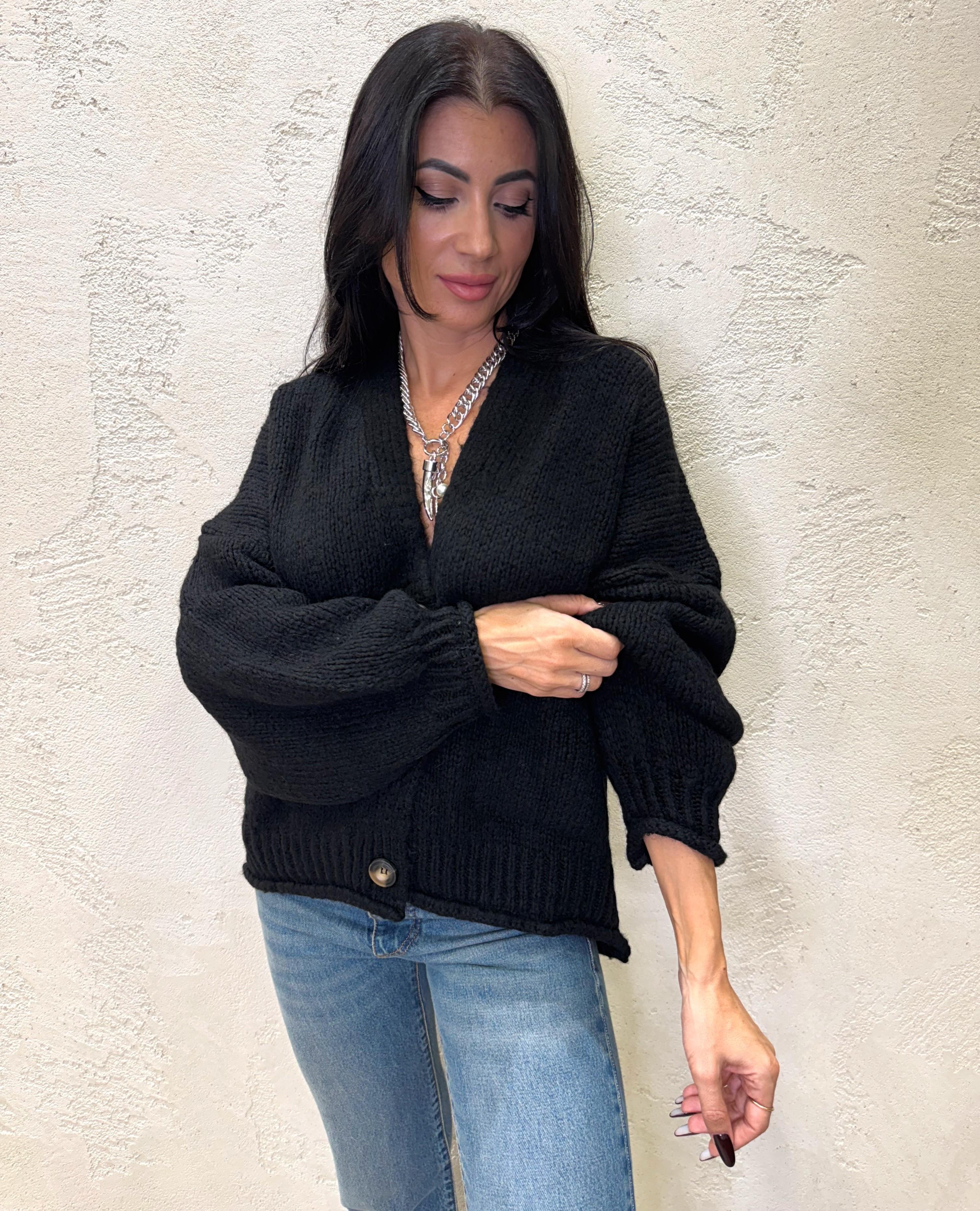 cardigan over misto lana e alpaca con bottoni JIT-P020 NERO HAVEONE 