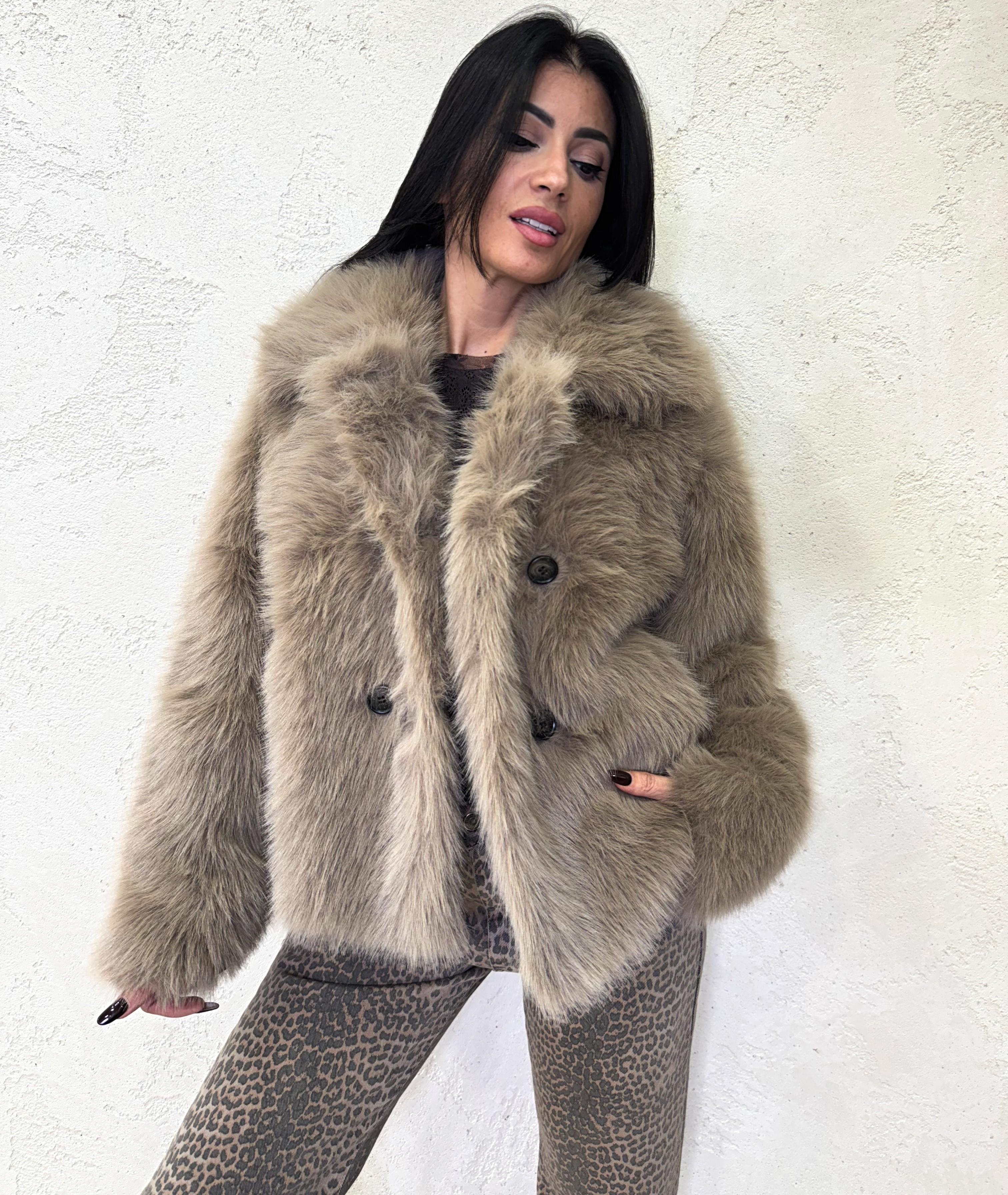 ecopelliccia doppio petto a pelo lungo TF0098 BEIGE VICOLO 