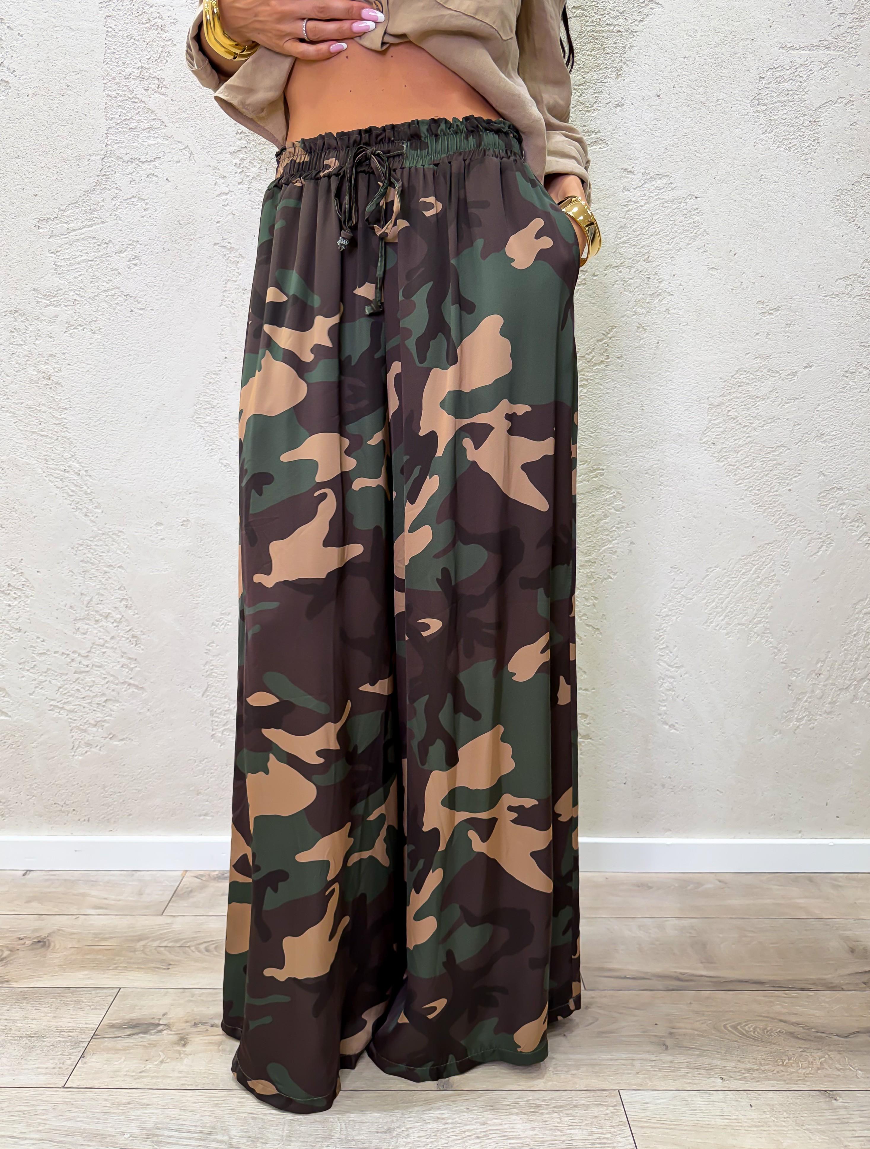 pantalone a palazzo in 100% viscosa MP111-921 CAMOUFLAGE ELEVI 