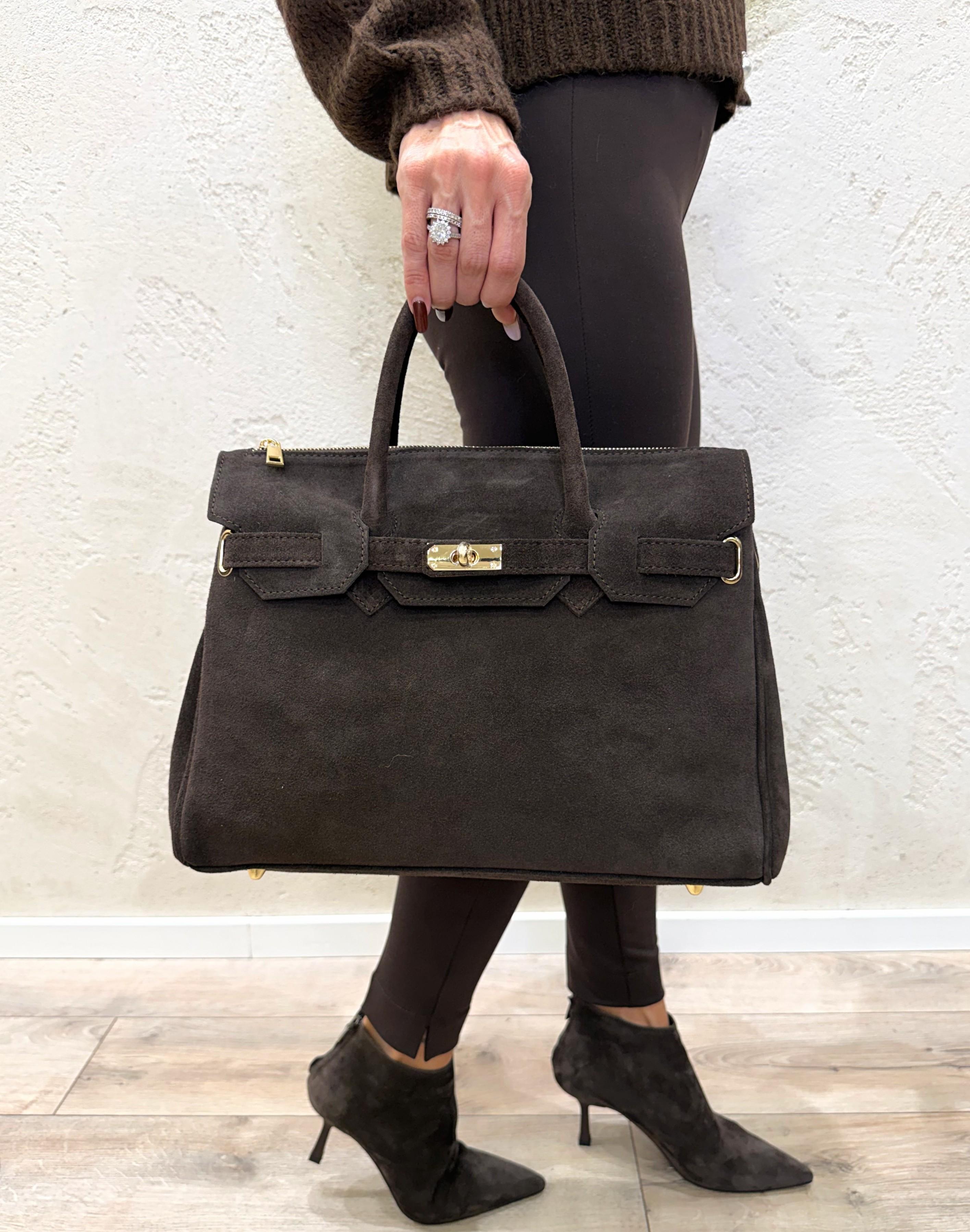 borsa birkin in vera pelle scamosciata BBIRKIN MORO ELEVI 