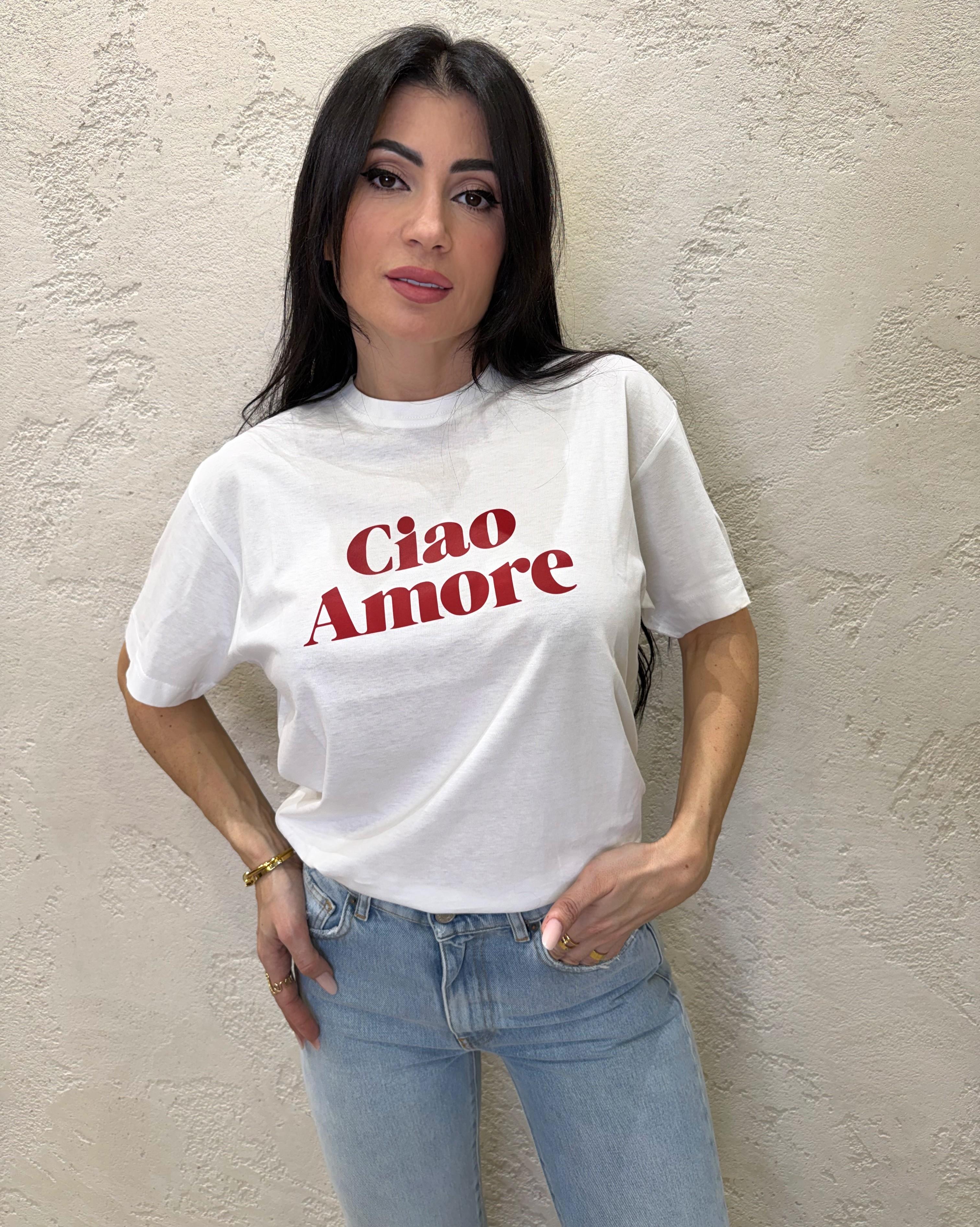 t-shirt leggermente over stampa "ciao amore" TSH09 BIANCO SUSY MIX 