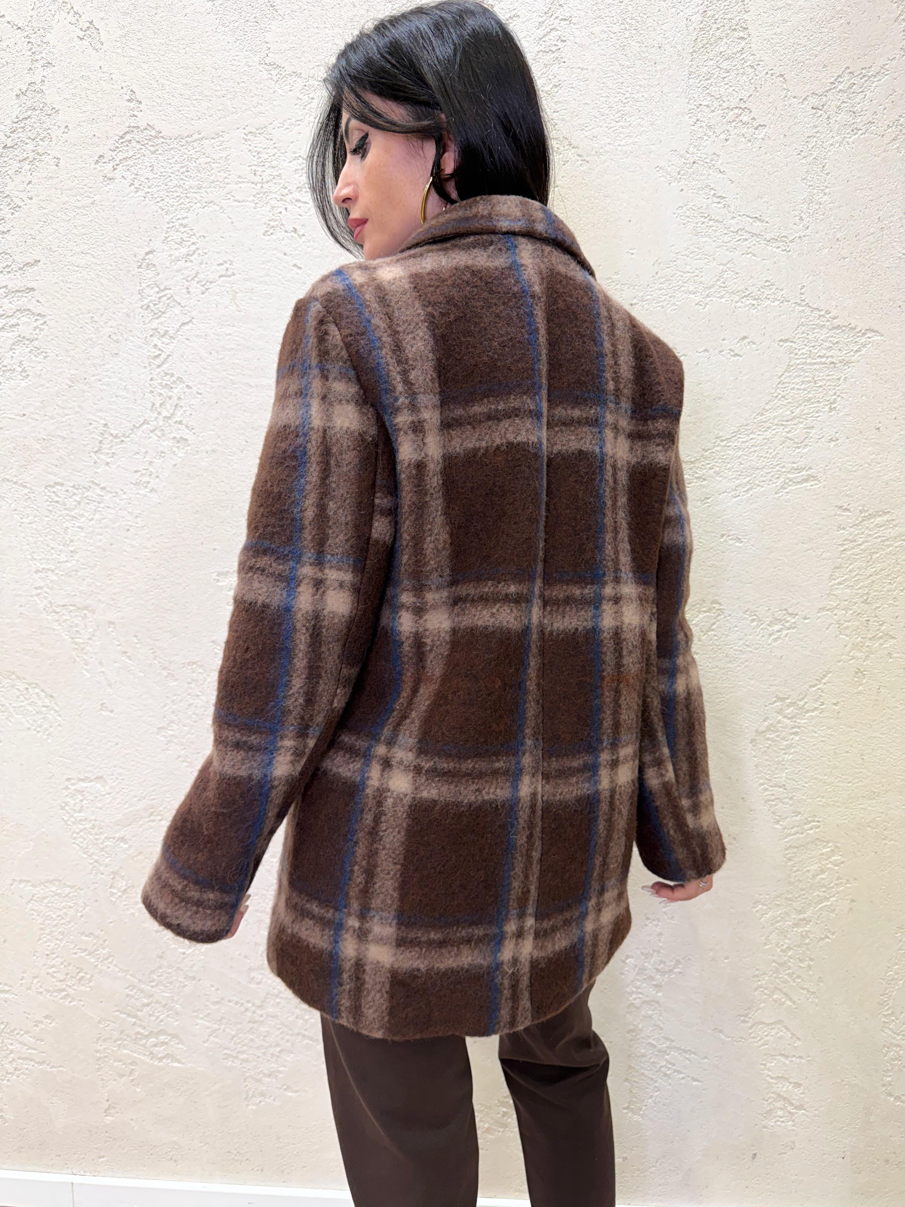 cappotto corto in lana cotta fantasia check KJK-P112 MORO/BEIGE/BLU HAVEONE 